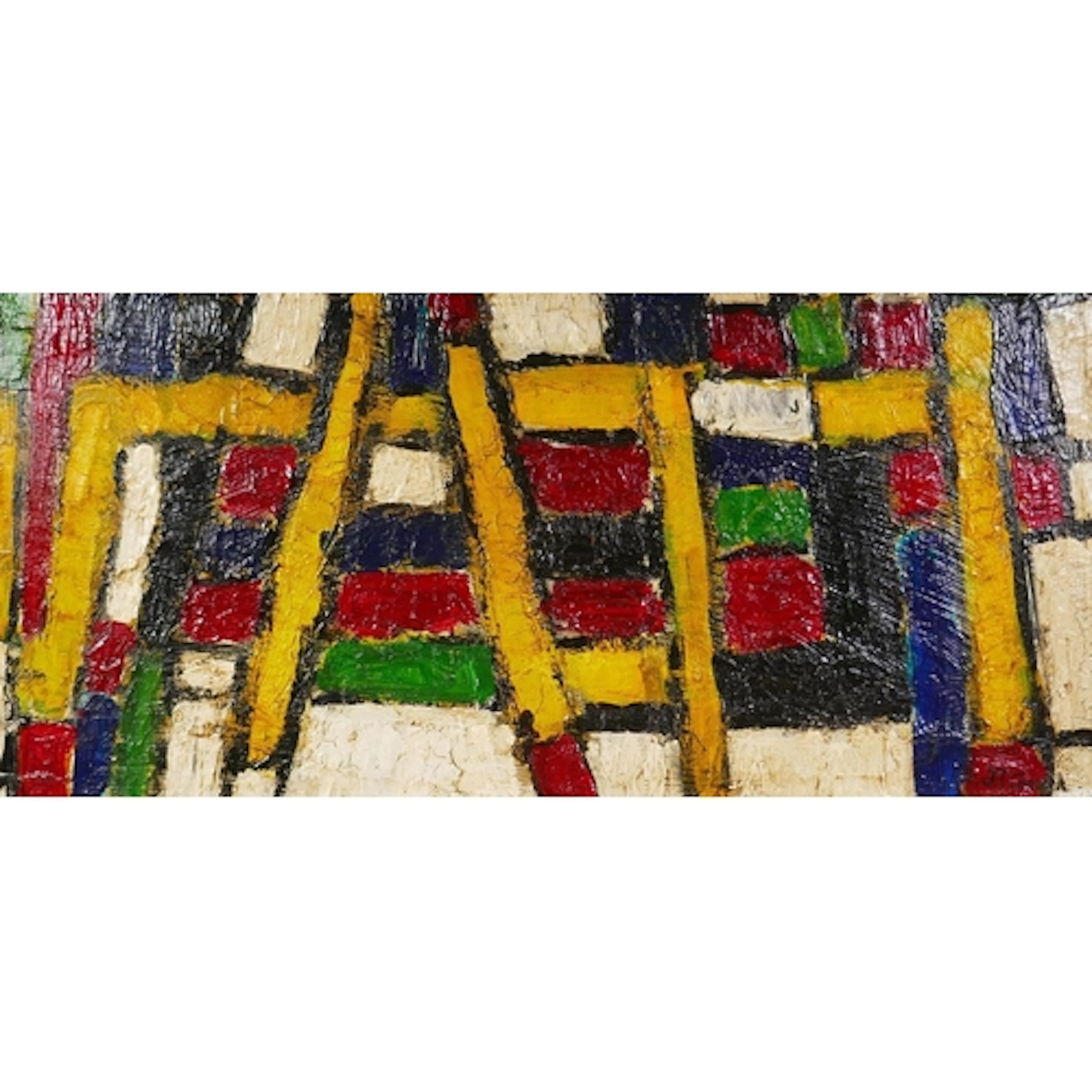 C20th abstract, indistinctly signed, oil on board, 68 x 32cm