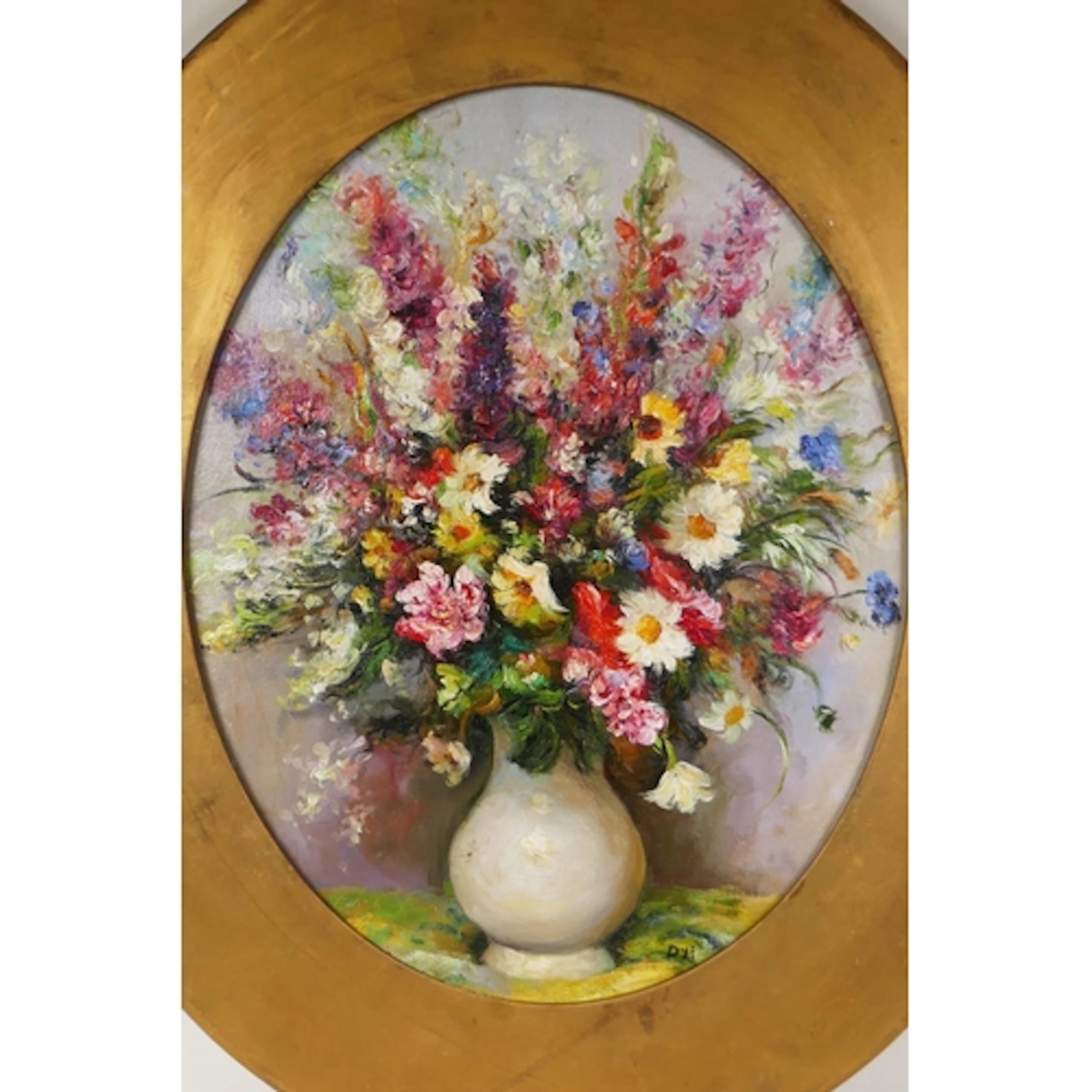 Impressionist still life with vase of flowers, oil on canvas...