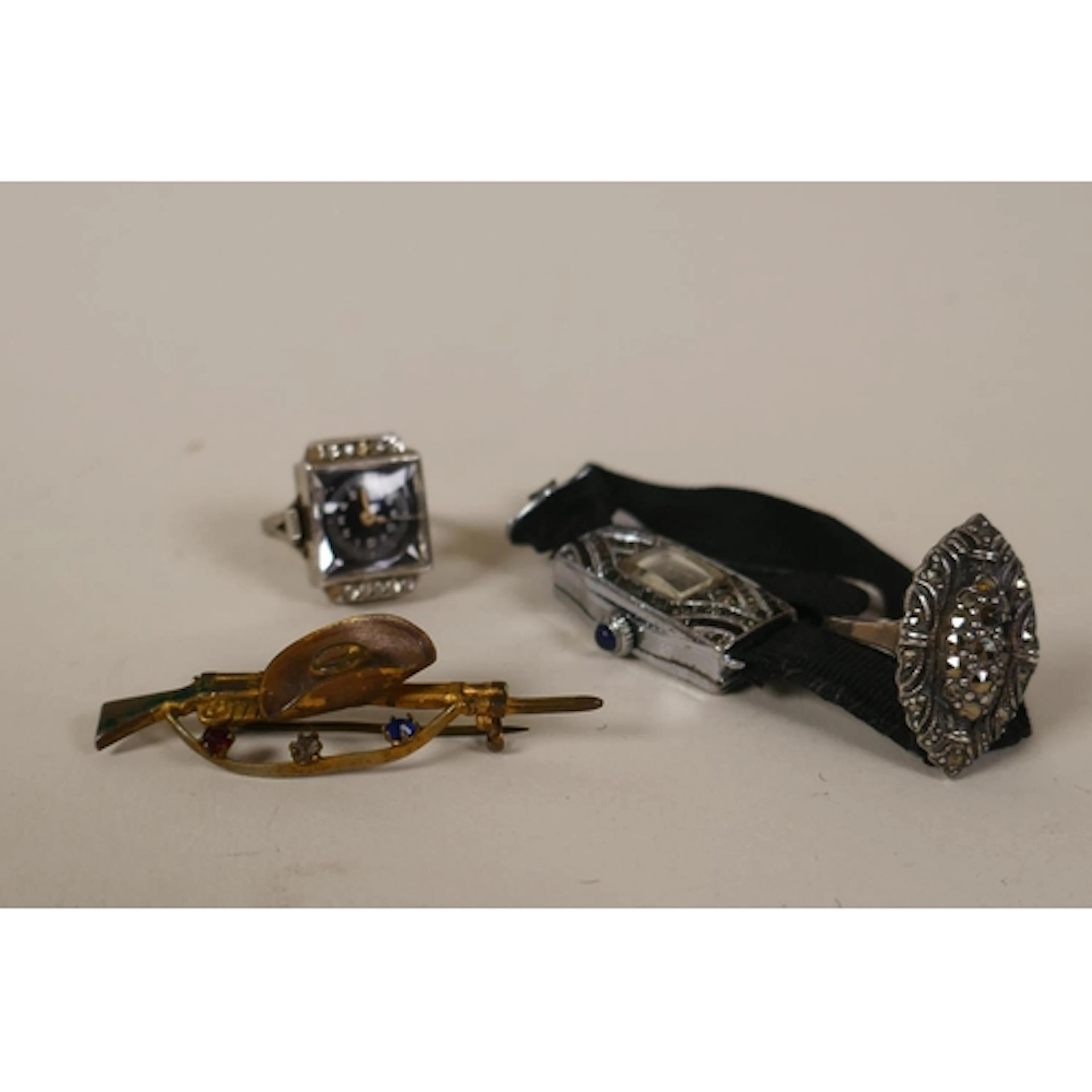 Vintage costume jewellery, Art Deco marcasite ring, a white ...