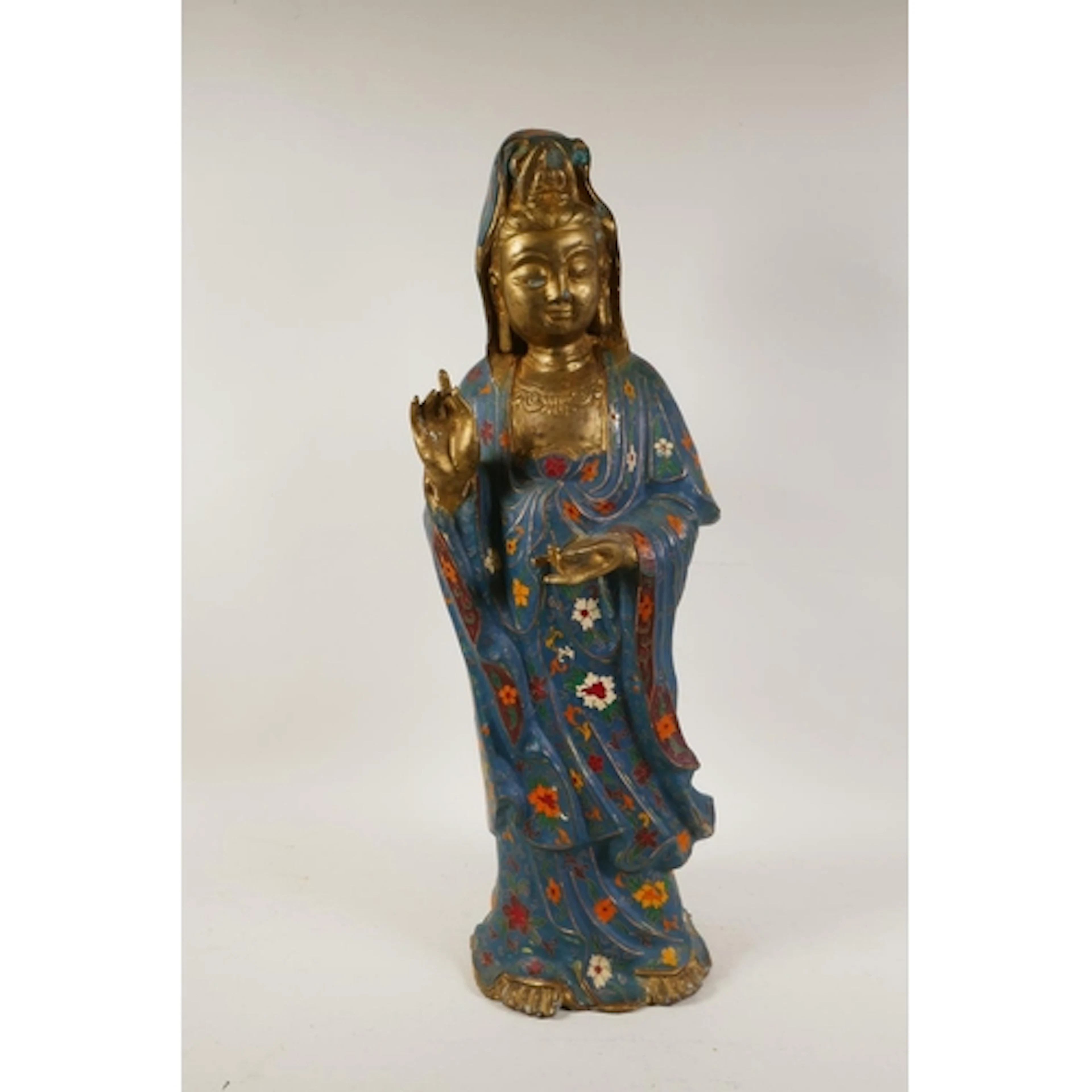 A Chinese filled gilt bronze Quan Yin with cloisonne robe, 5...