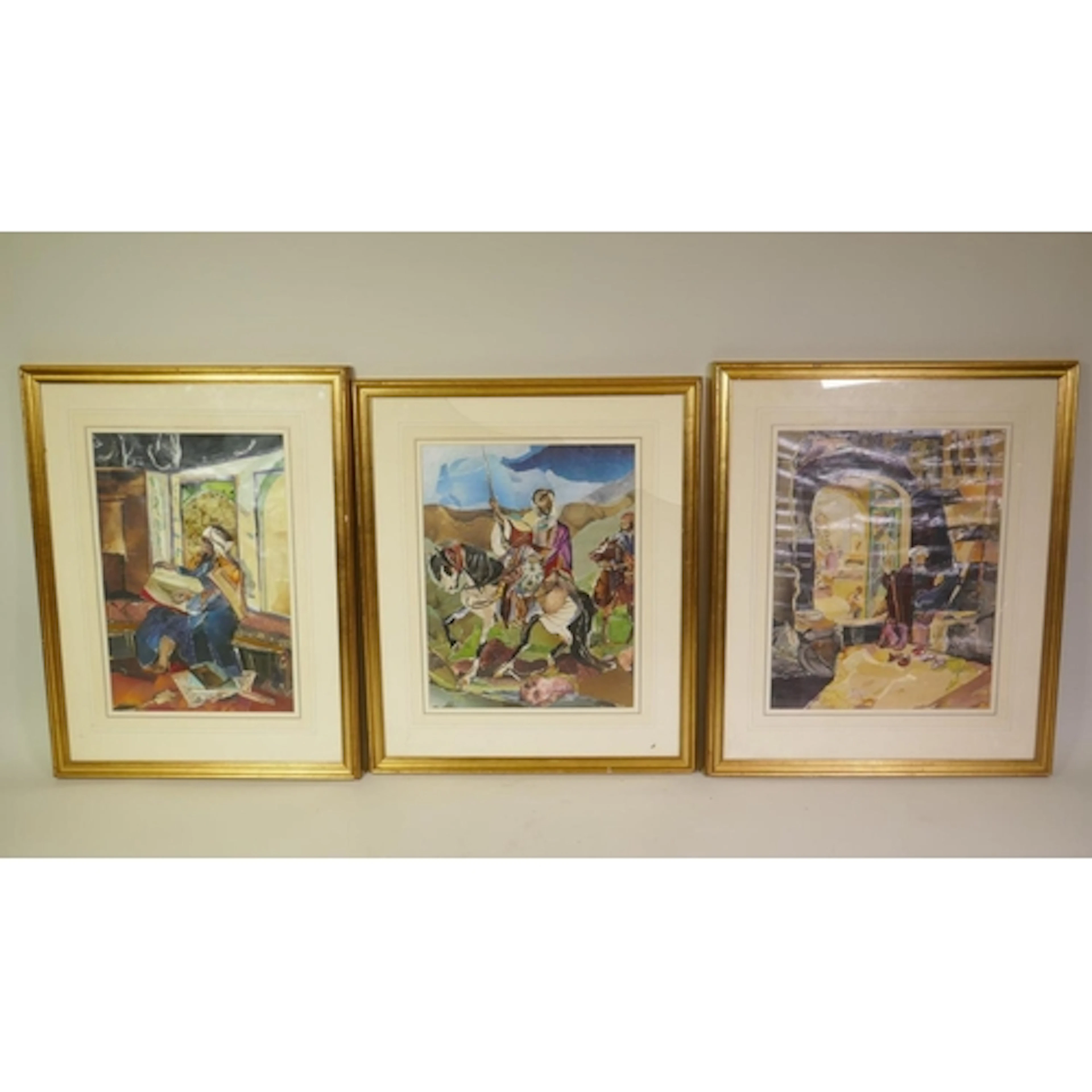 Min Hain, (British, C20th), three orientalist style collages...