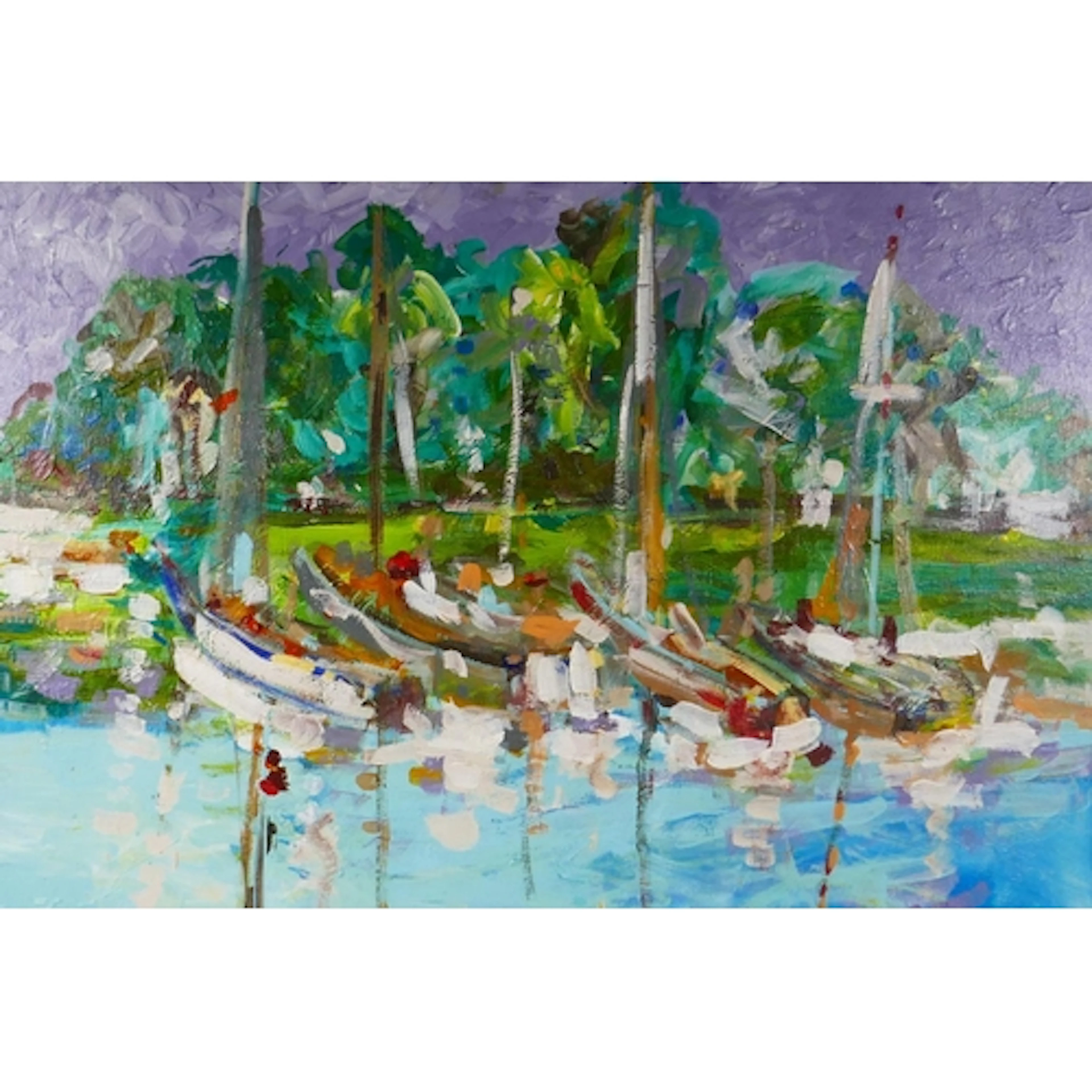 Moored sailing boats, attributed and titled verso Hugh Boyco...