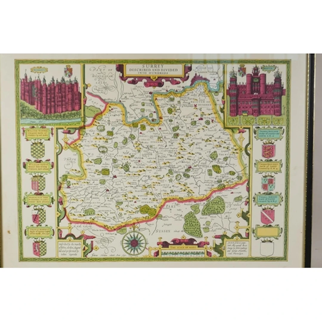 John Speed, (British, 1552-1629), Map of Surrey, described a...