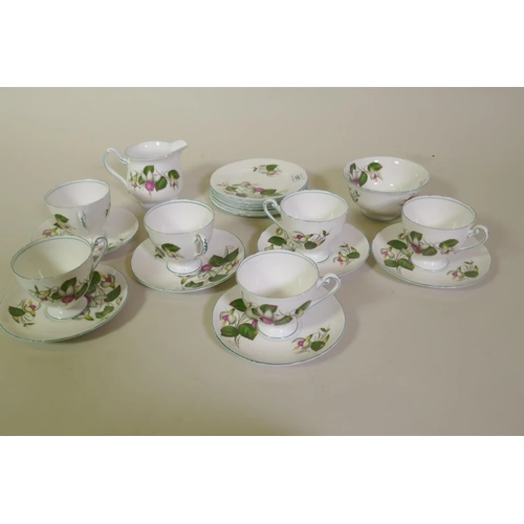 A Shelley 'Fuchsia' pattern six place part tea service