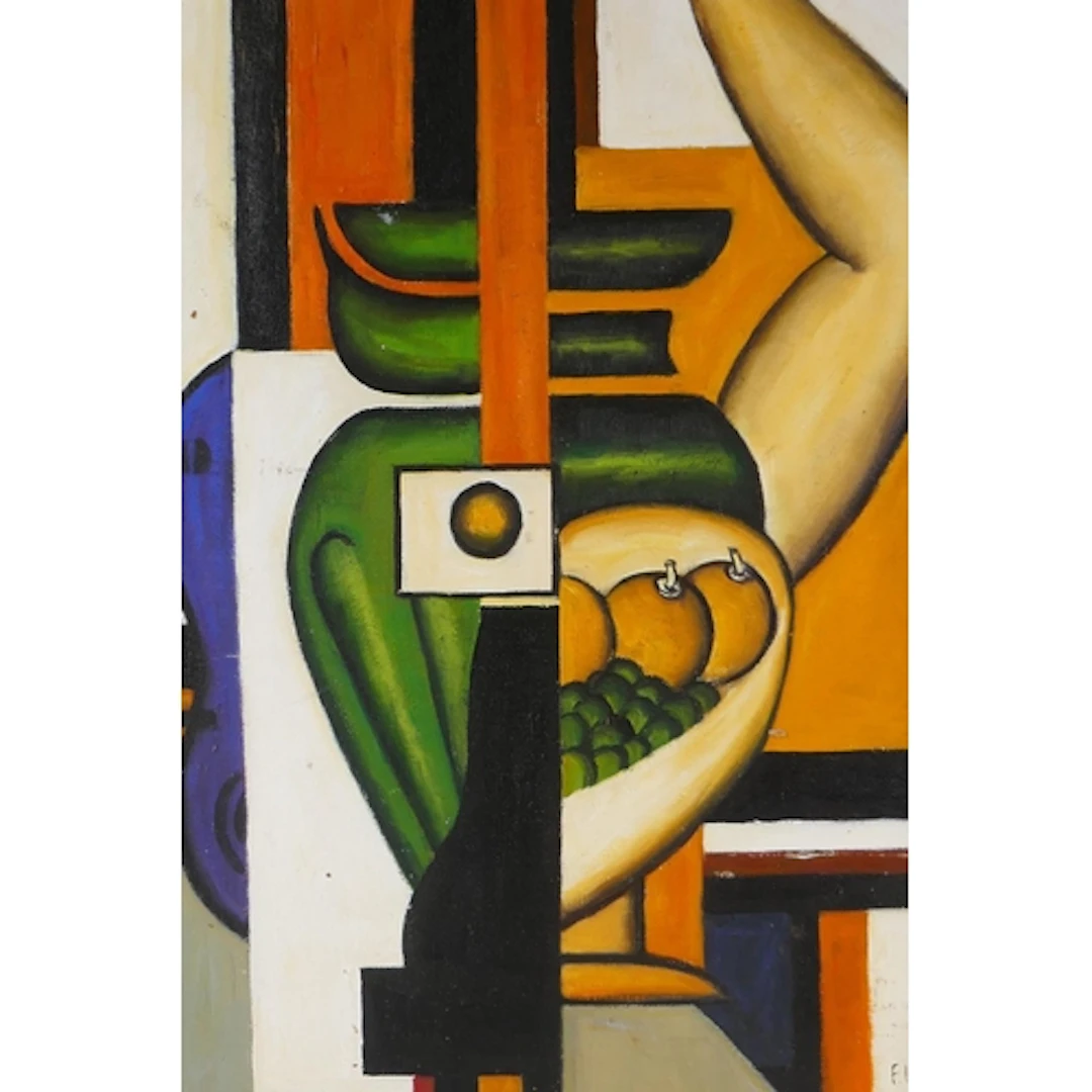 After Fernand Leger, still life, oil on canvas laid on board...