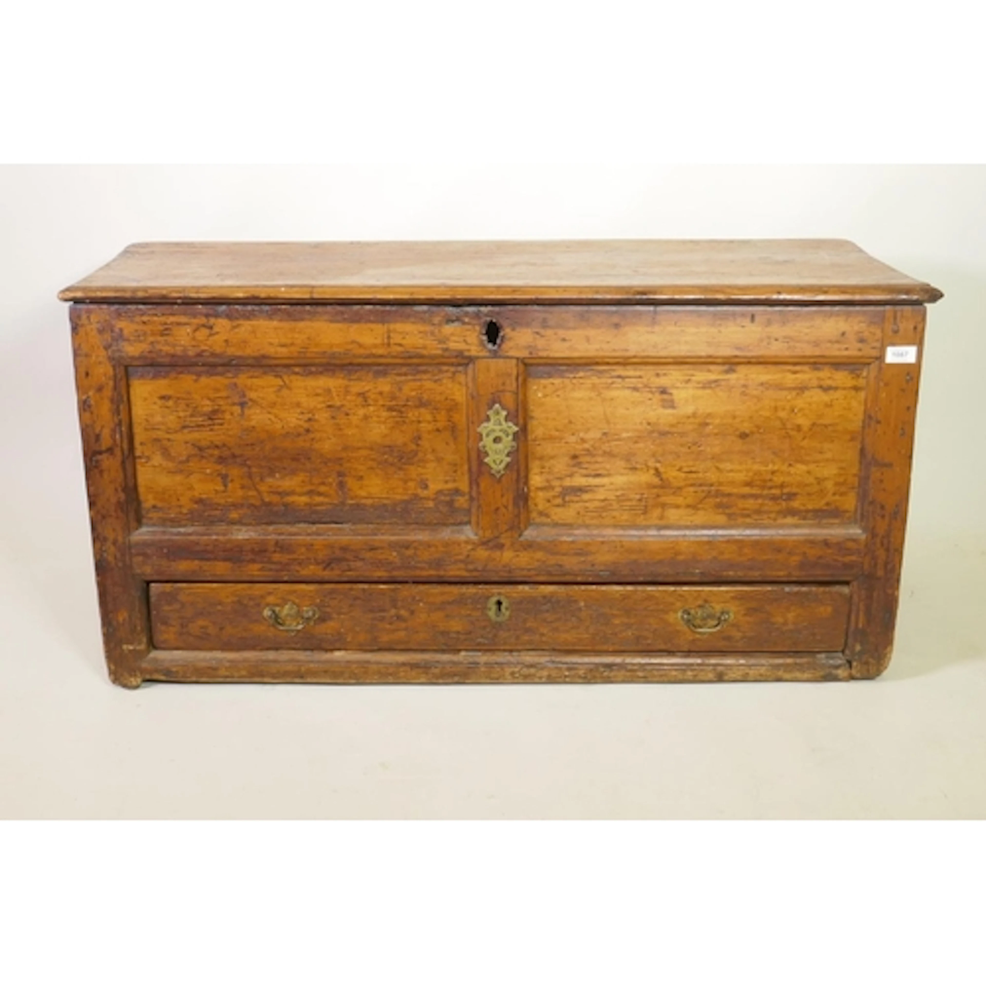 An early C19th pine mule chest with lift up top and single l...