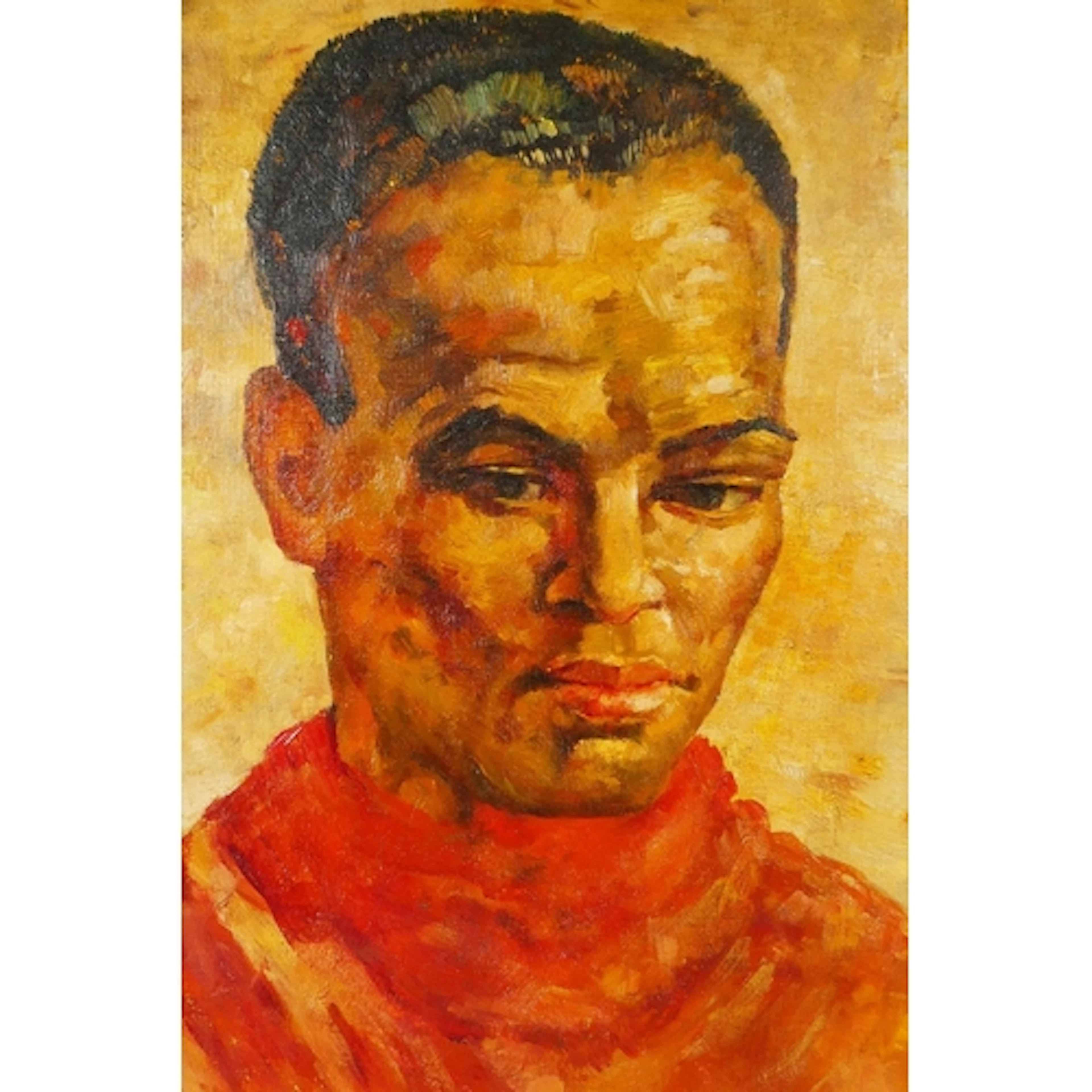 Portrait of a man in a red jumper, impressionist style, indi...