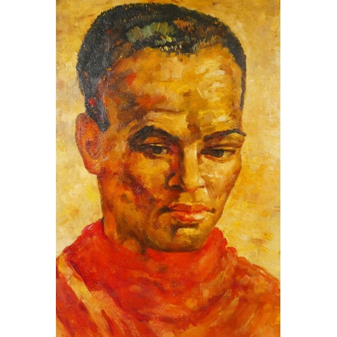Portrait of a man in a red jumper, impressionist style, indi...