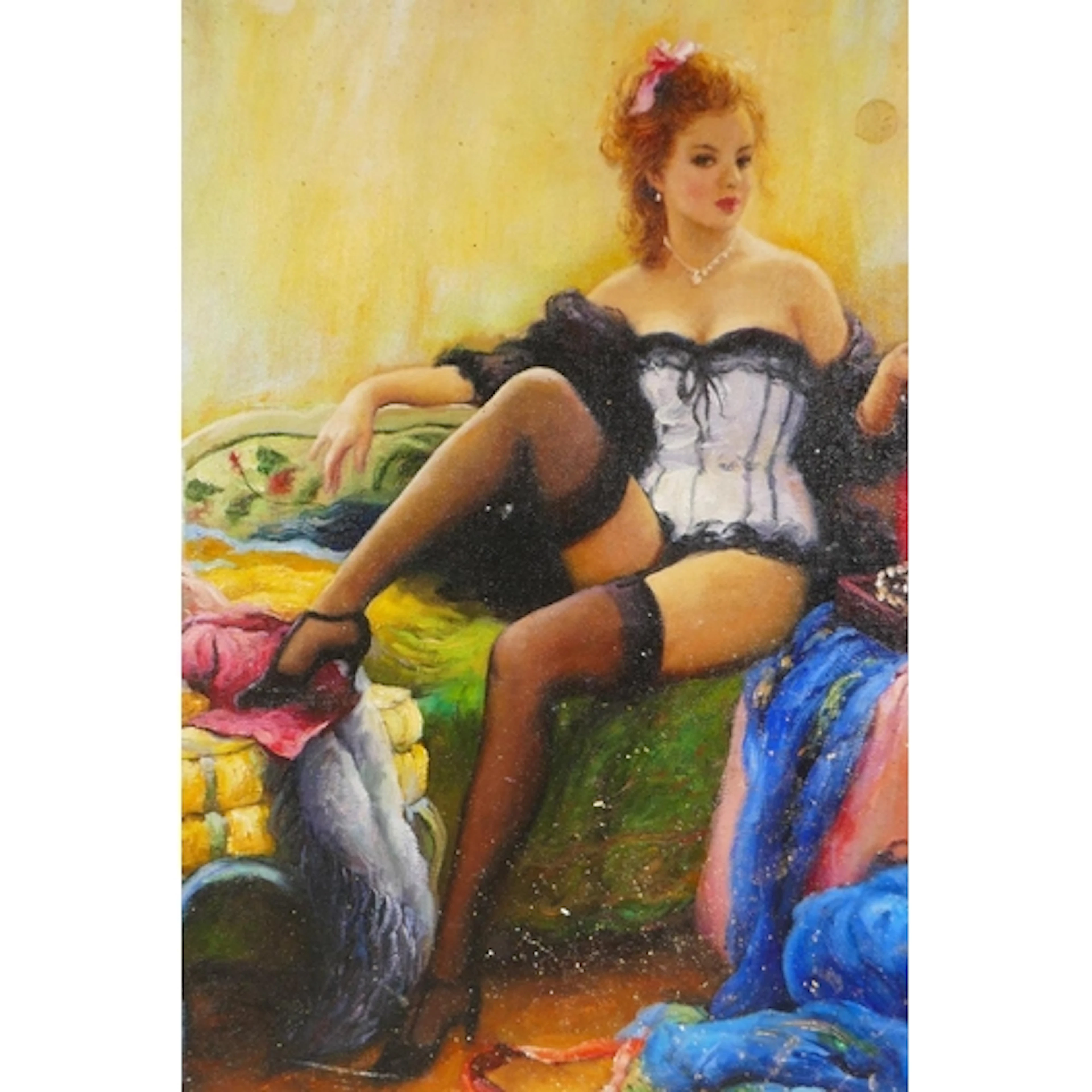 Russian impressionist style, portrait of a woman in lingerie...