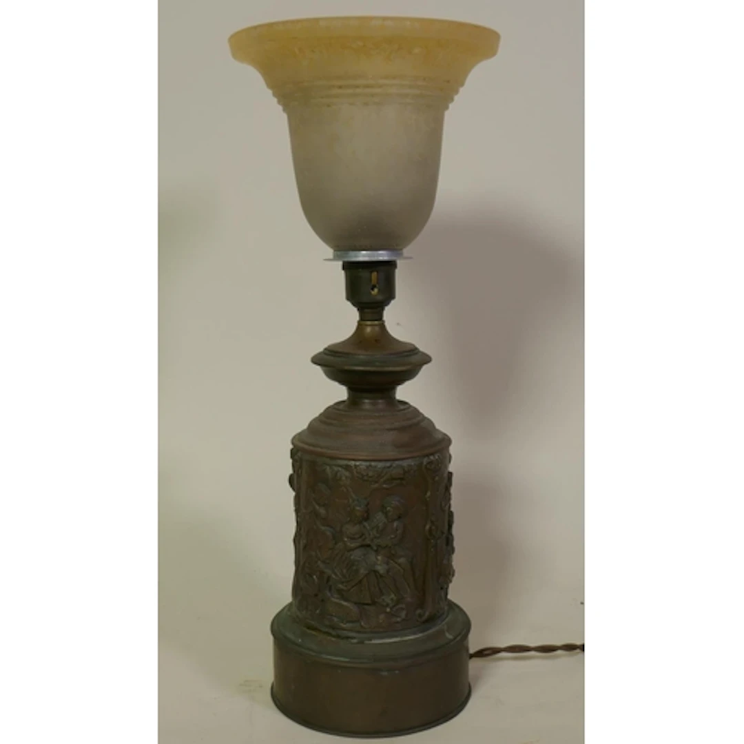 C19th French 'Brevete' bronze table lamp, converted to elect...