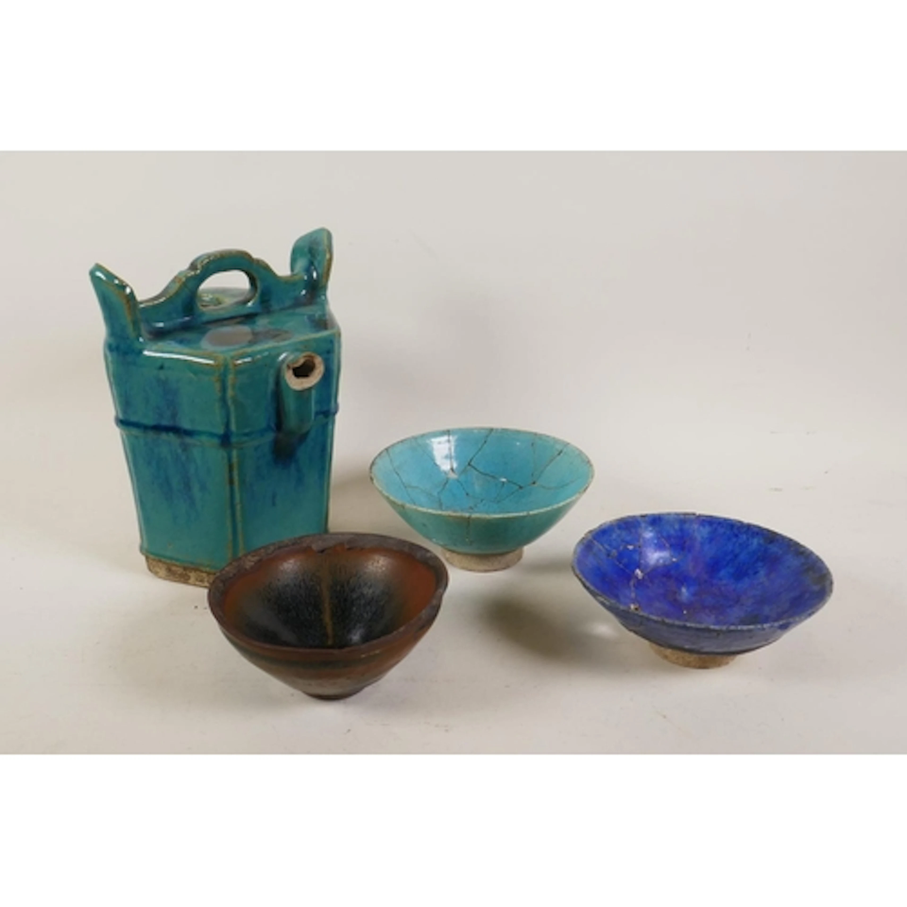 Antique eastern and oriental ceramics, stoneware bowls, hare...