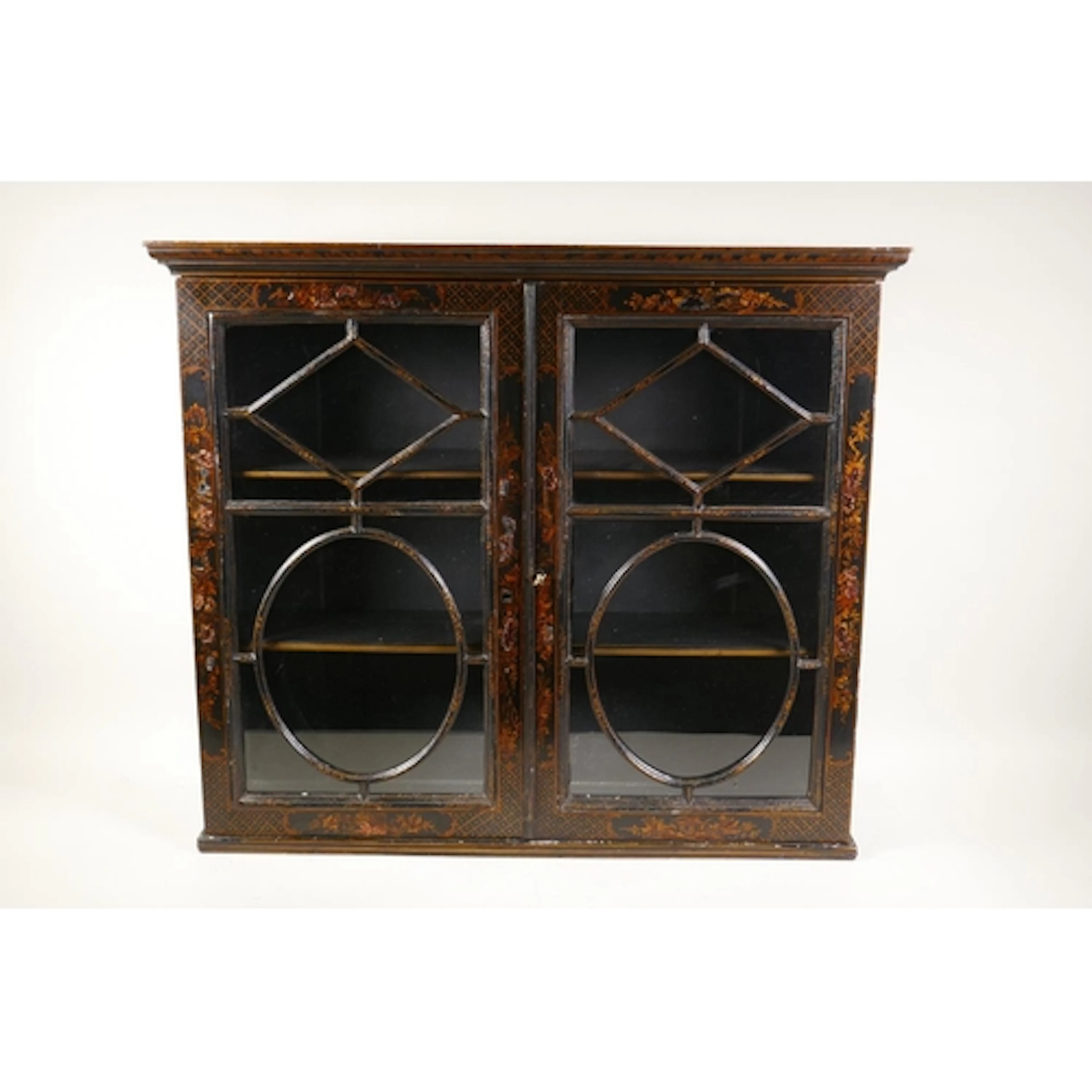 A black lacquered astragal glazed table top display cabinet ...