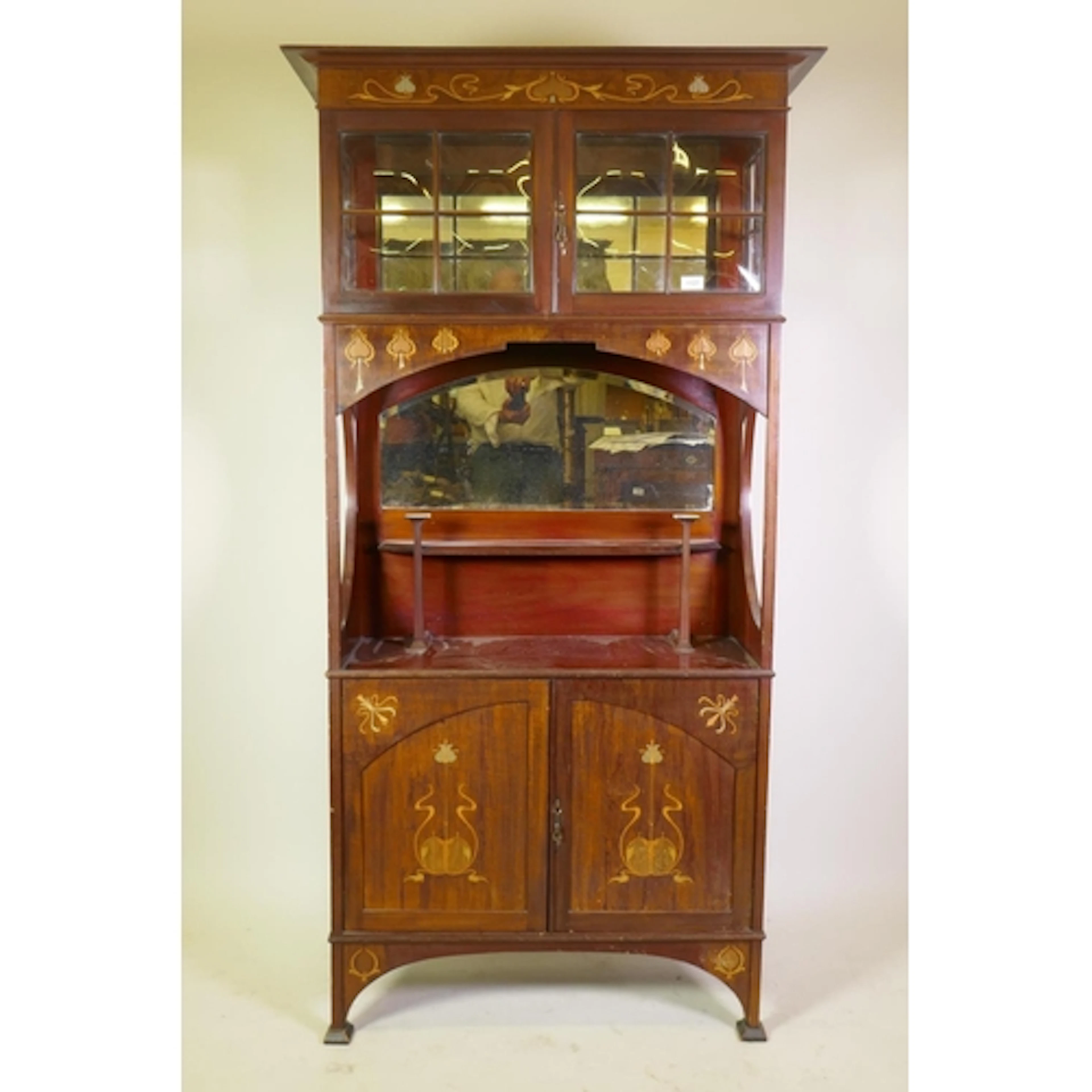 Art Nouveau mahogany display cabinet, marquetry inlaid with ...
