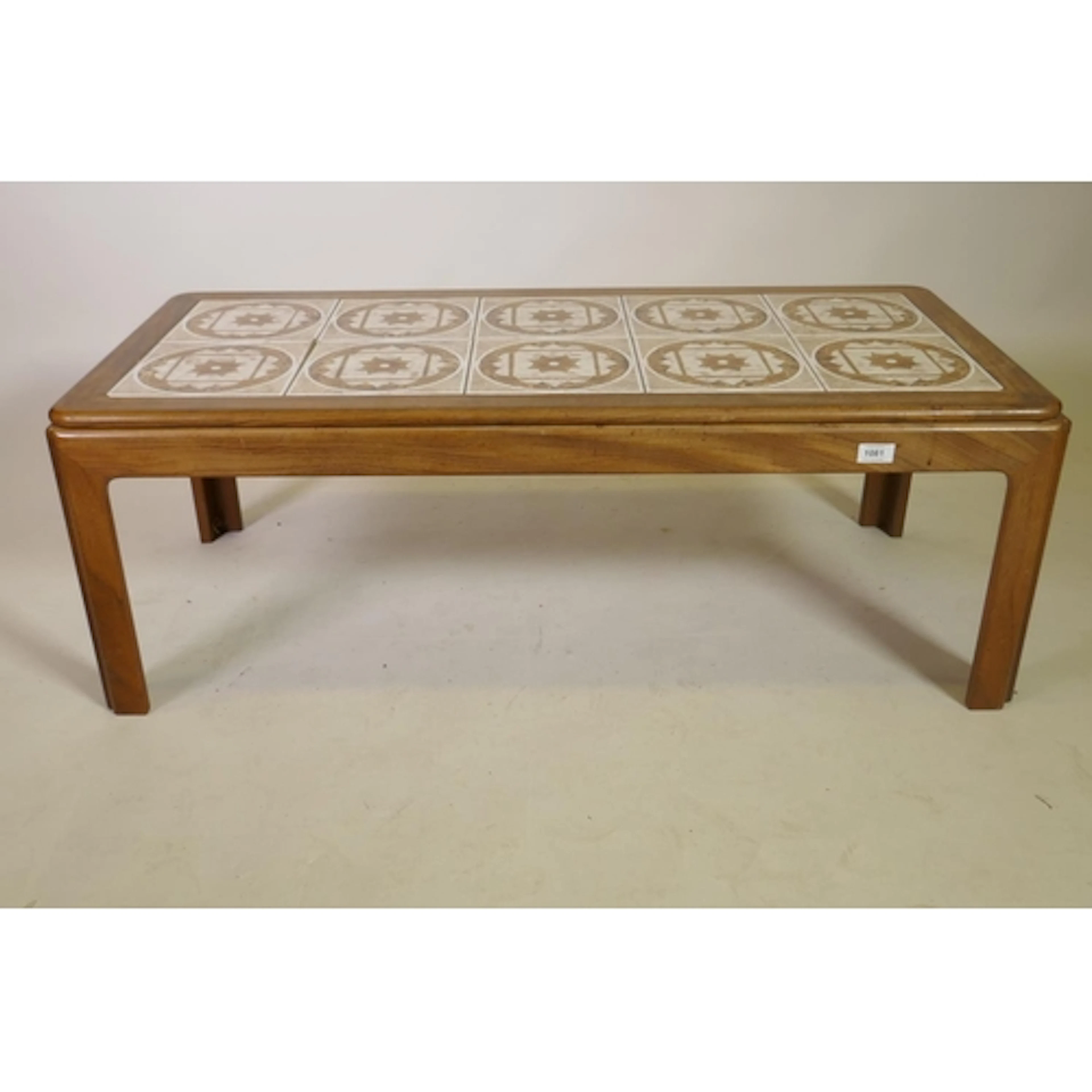 Mid century tile top occasional table, 113 x 52 x 40cm