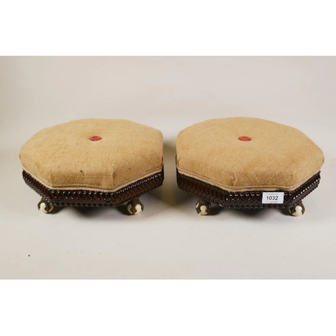 Pair of Victorian footstools with moulded frieze, raised on ...