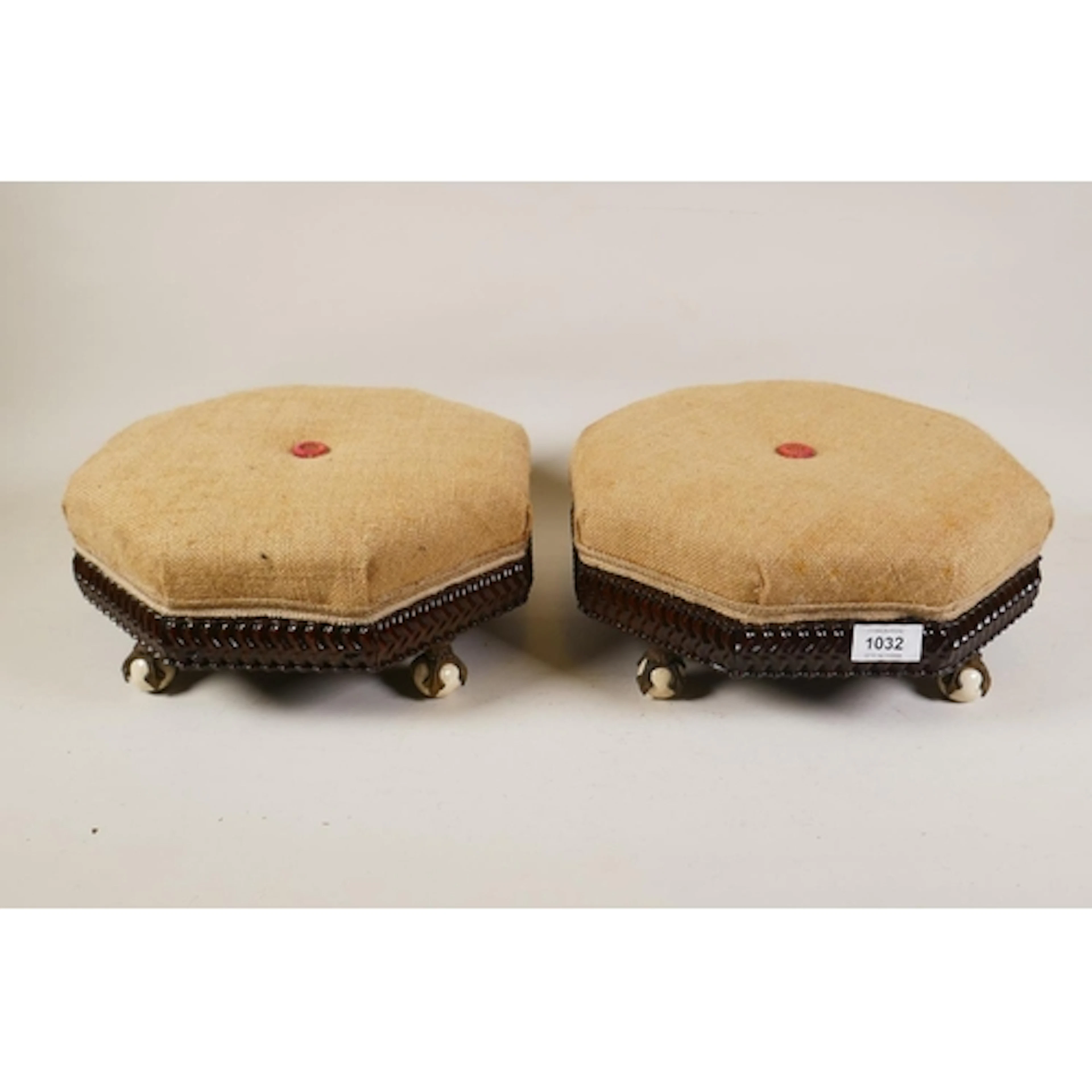Pair of Victorian footstools with moulded frieze, raised on ...