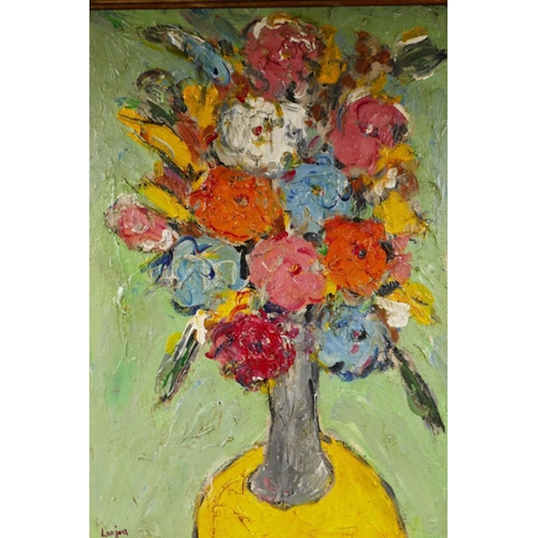 Still life with vase of flowers, bears signature Lorjou, oil...