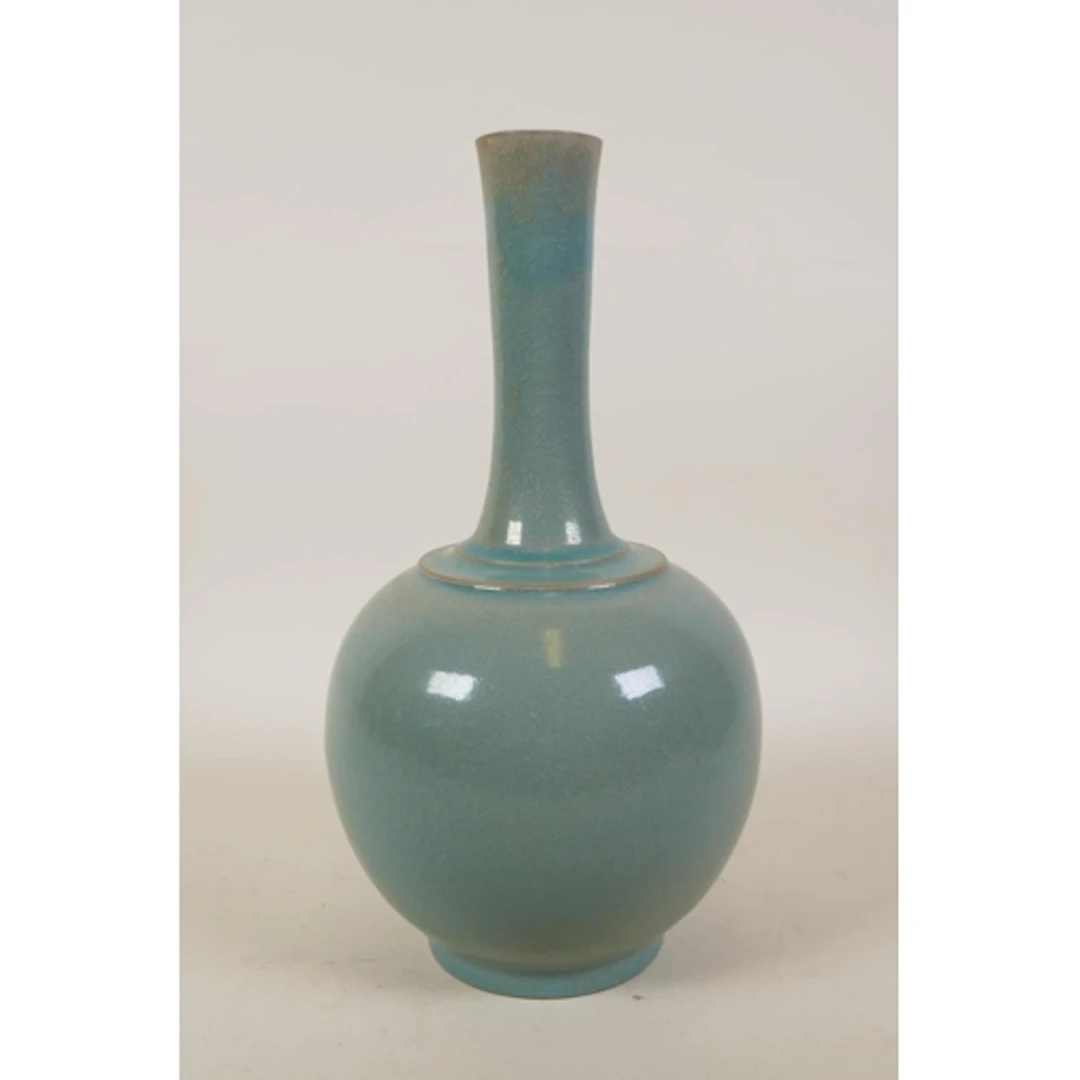 A Chinese ru ware style porcelain bottle vase, 27cm high