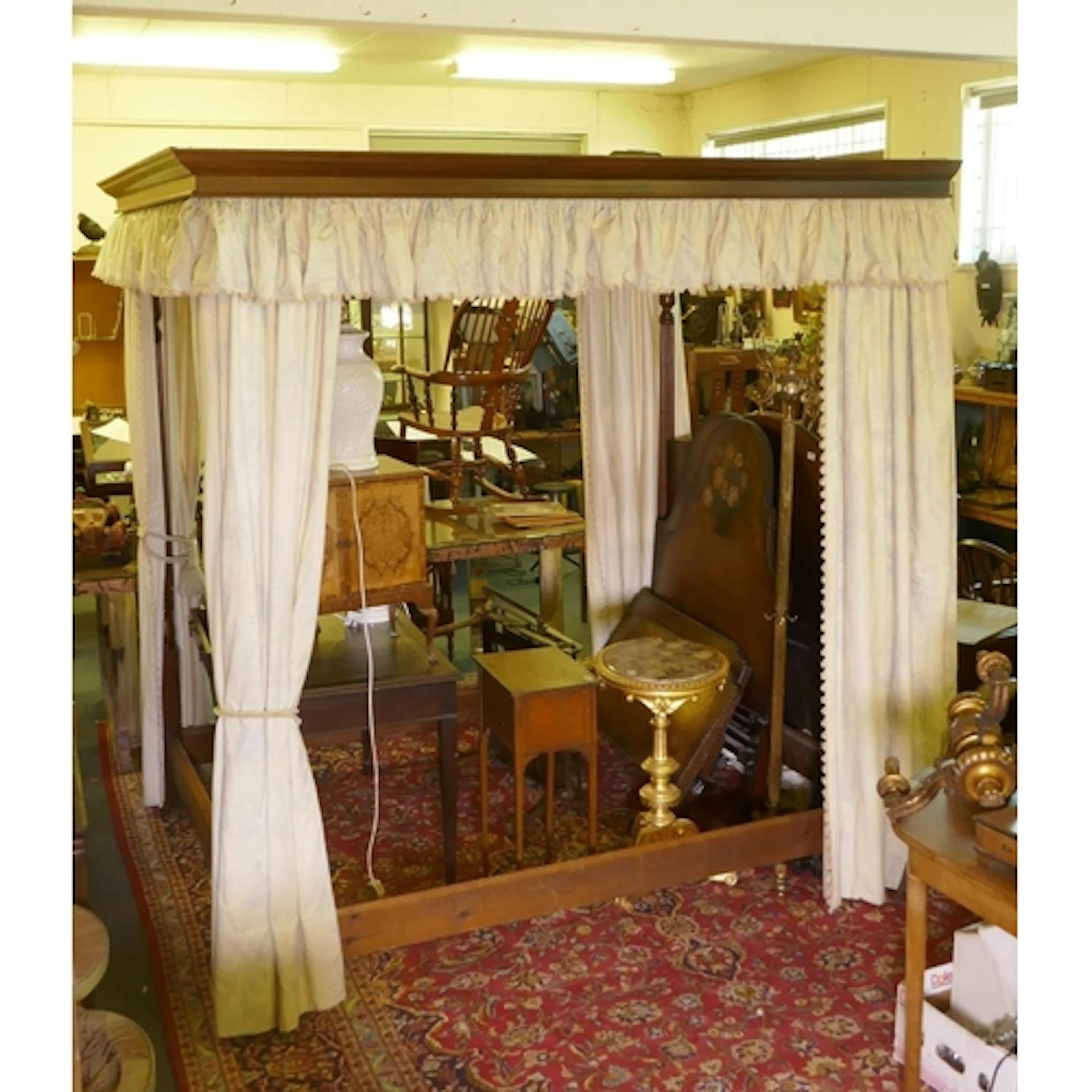 A mahogany Georgian style four poster double bed with canopy...
