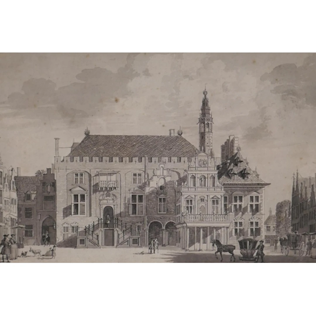 City Hall and Market Place in Haarlem, Netherlands, antique ...