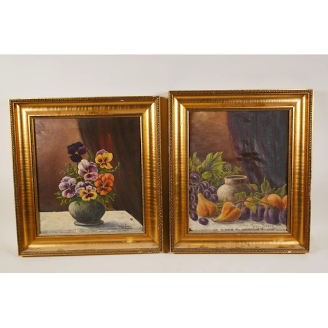 Viggo Jensen, still lifes with flowers, pair of early C20th ...