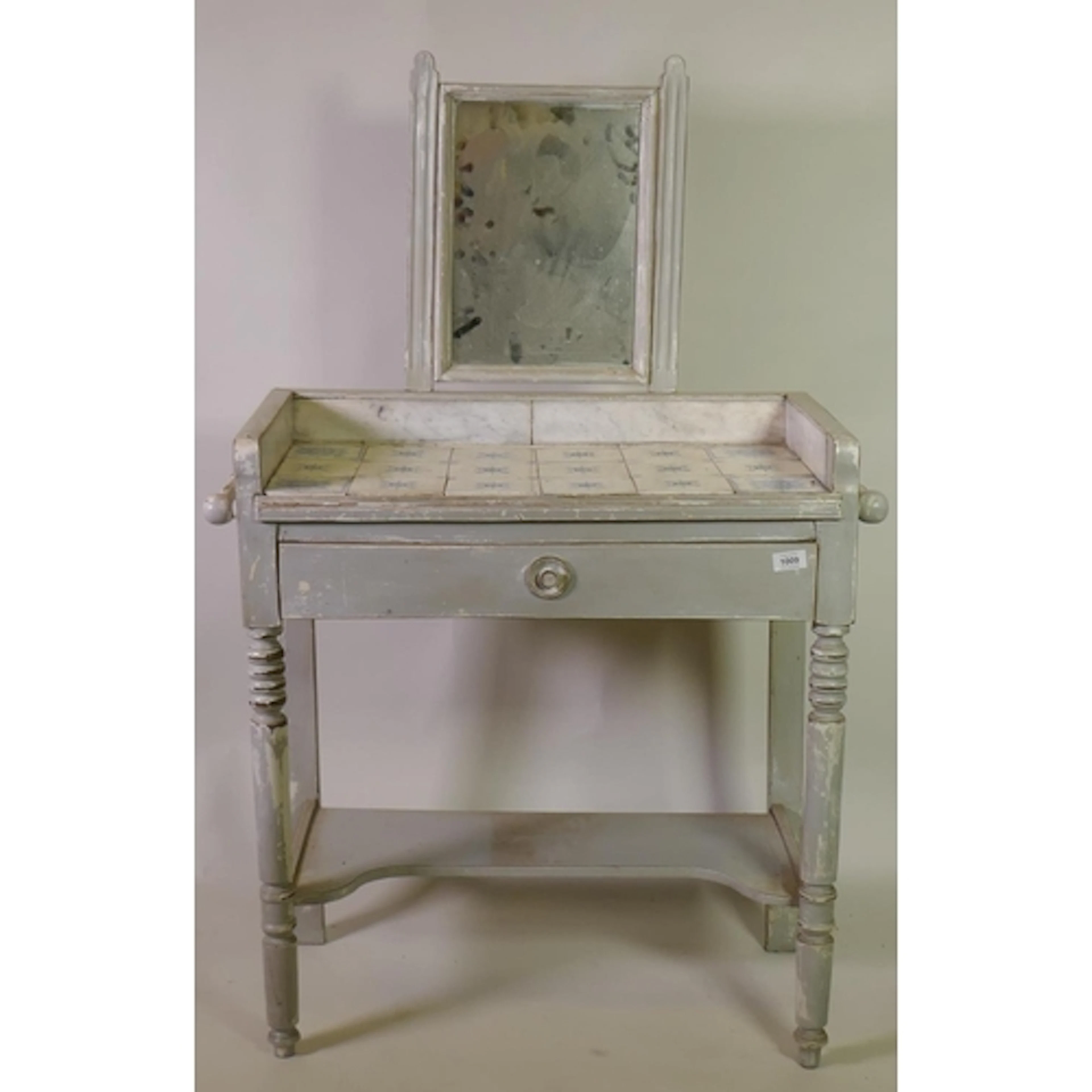 C19th French painted washstand, with mirror and three quarte...