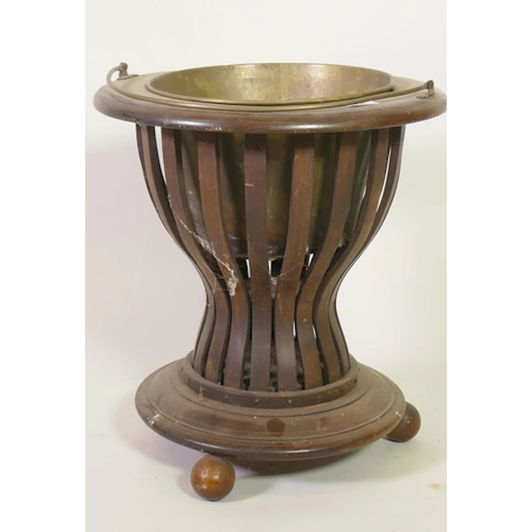 Dutch inlaid mahogany wine cooler/peat bucket with brass lin...