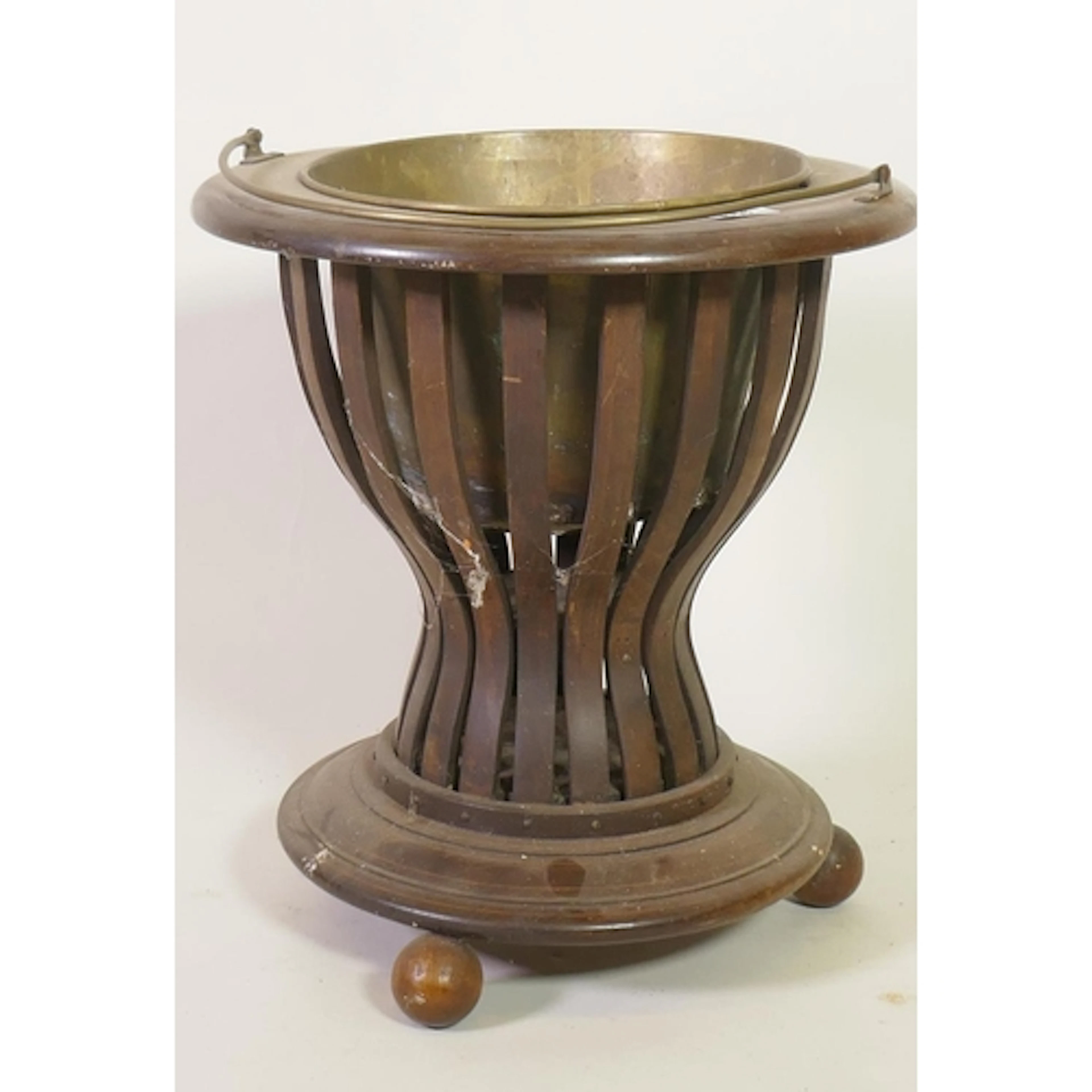 Dutch inlaid mahogany wine cooler/peat bucket with brass lin...