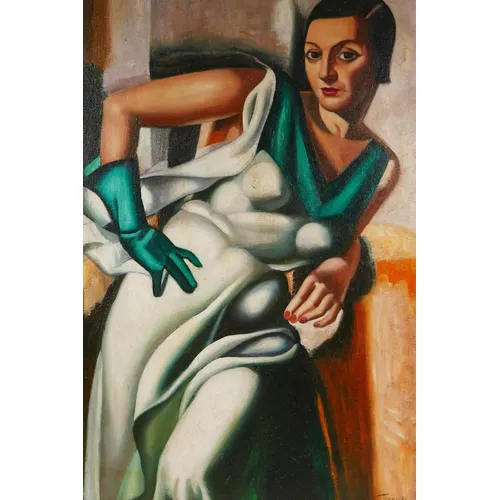 After Tamara de Lempicka, woman with a green glove, oil on c...