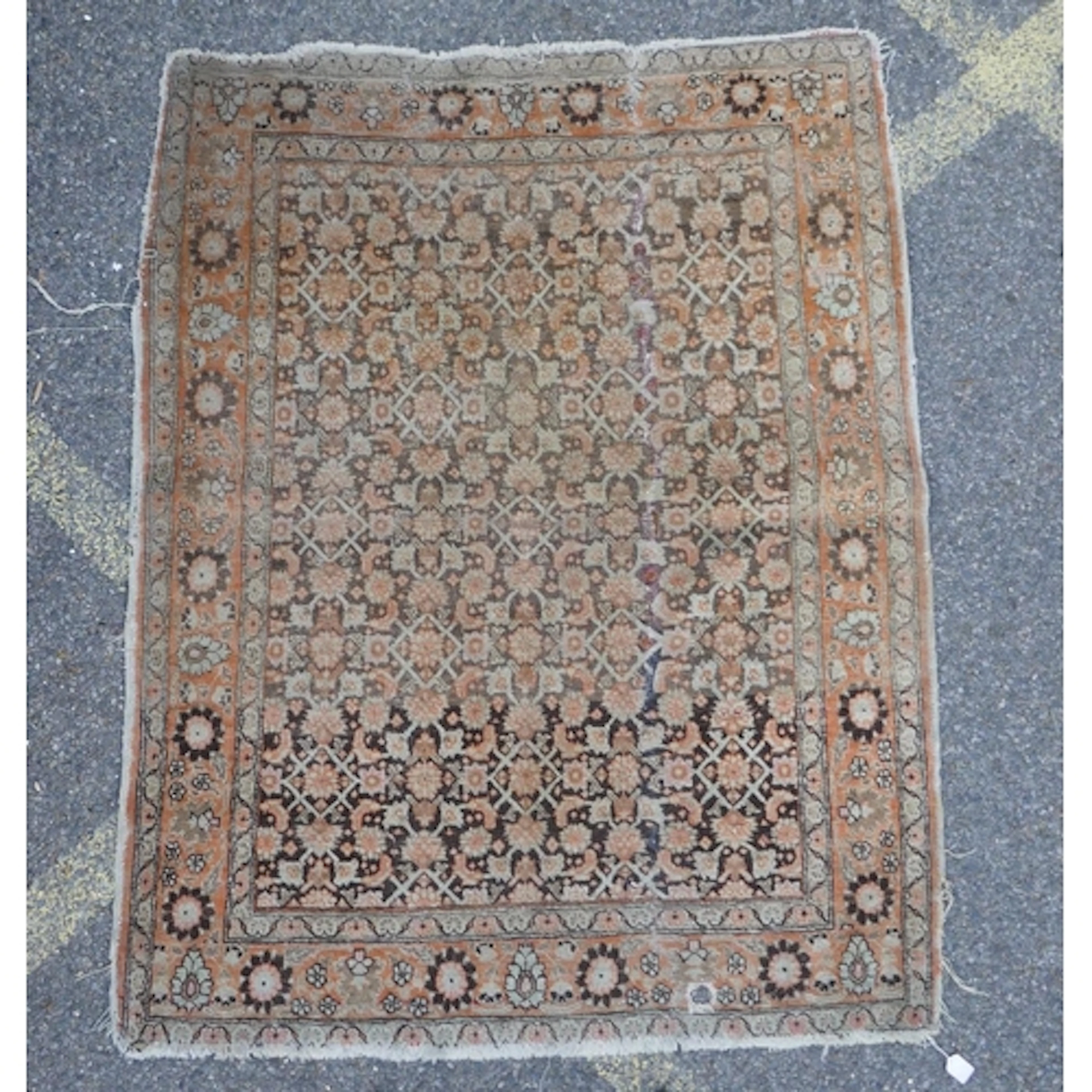 An antique Persian faded orange and brown Tabriz rug, 125 x ...