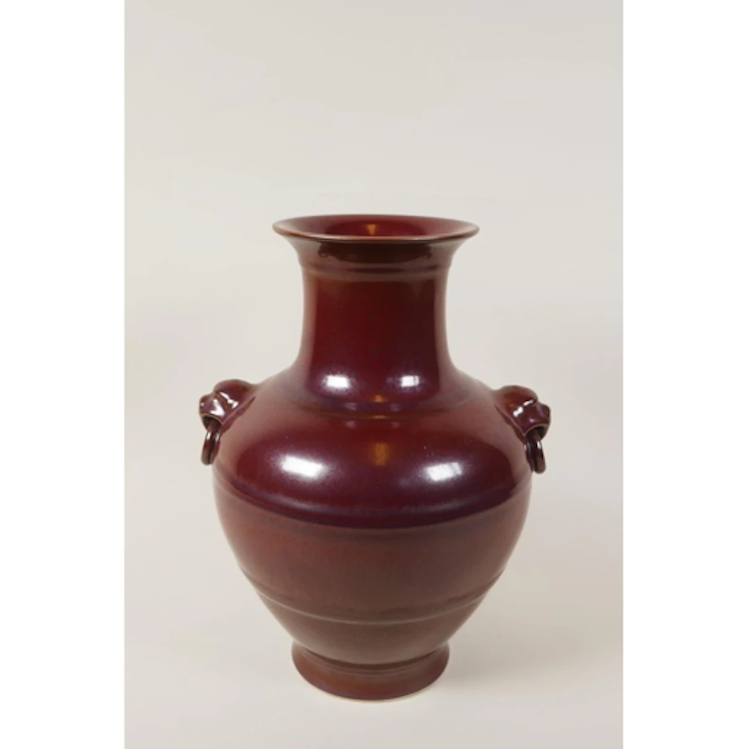A Chinese iridescent copper glazed porcelain vase with two m...