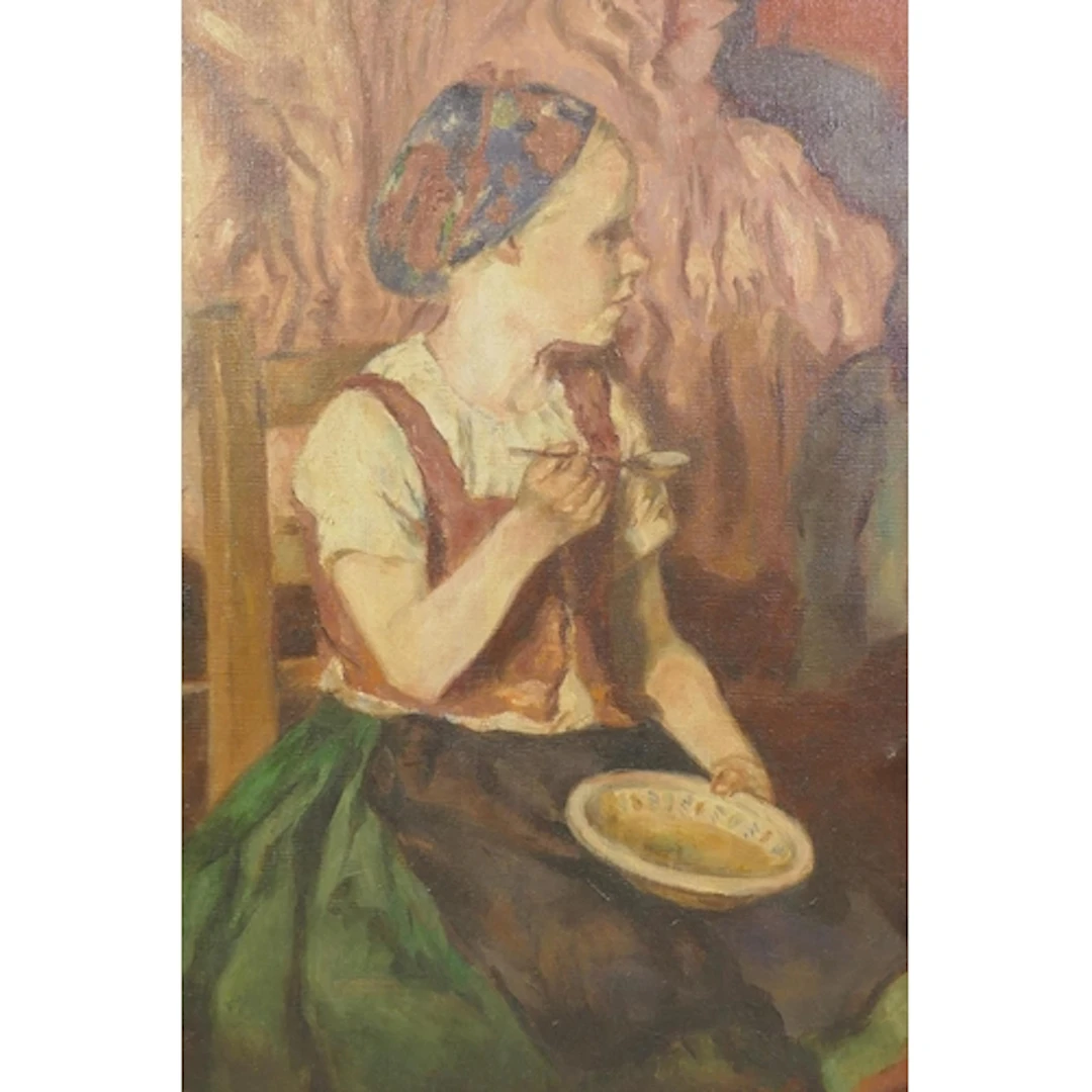 Oszkar Glatz, (Hungarian, 1872-1958), seated girl eating fro...