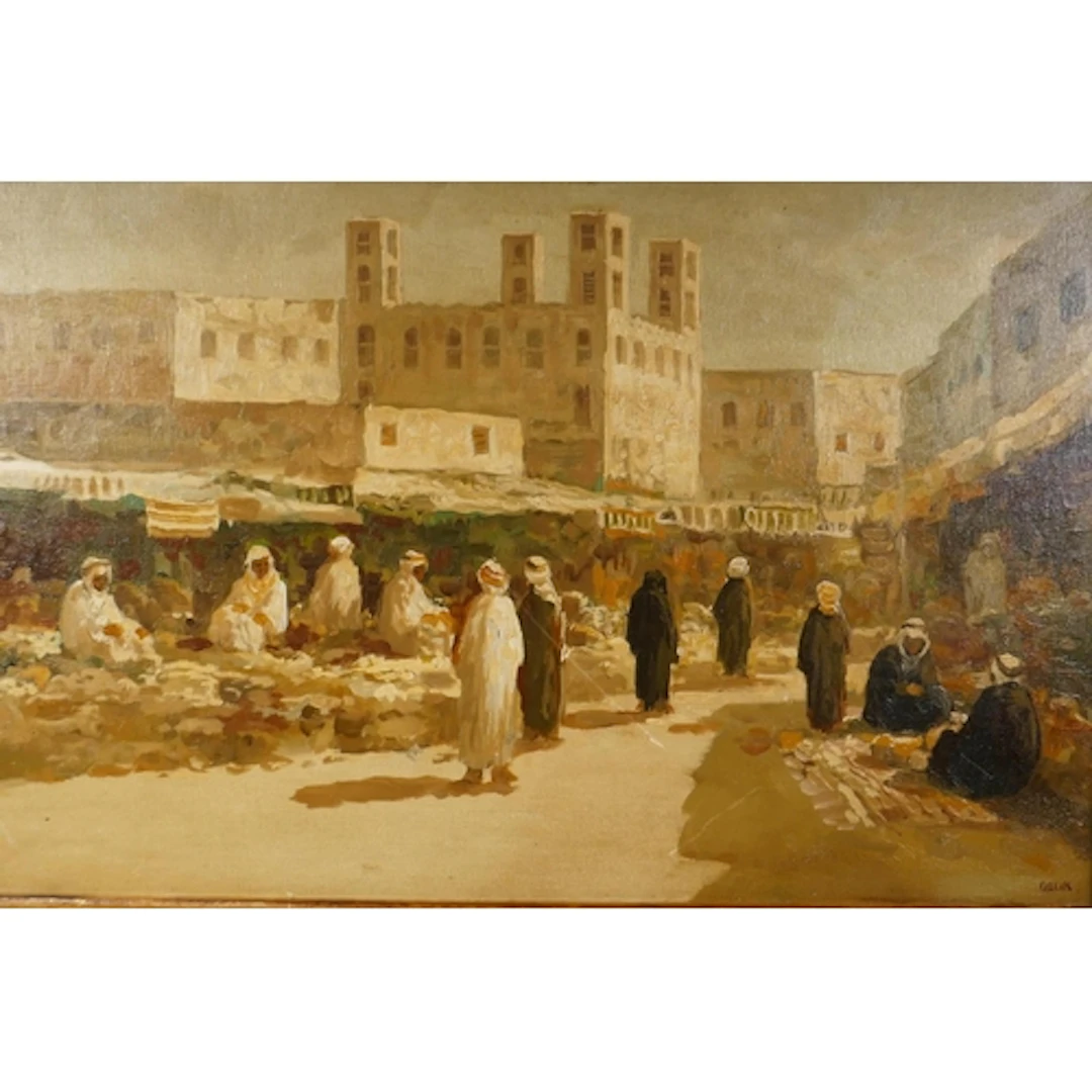 North African market scene, signed indistinctly Orlick?, oil...