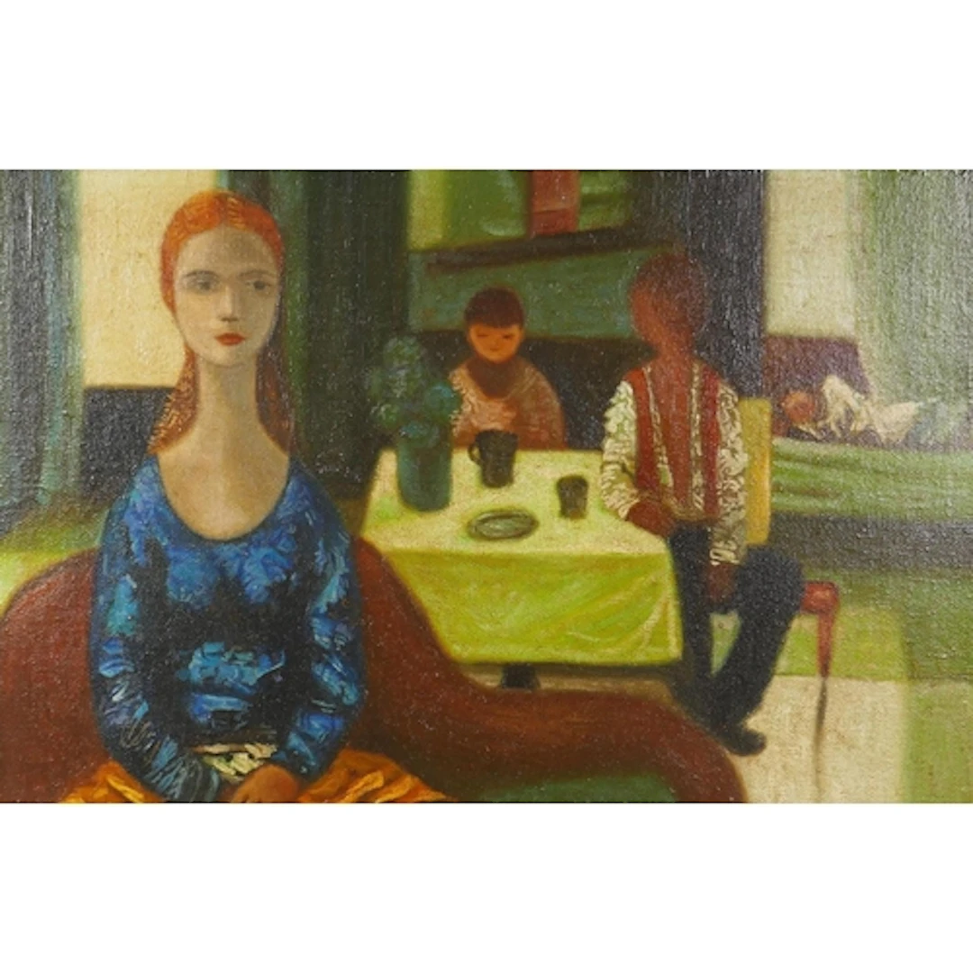 Northern Irish School, figure seated in an interior, oil on ...