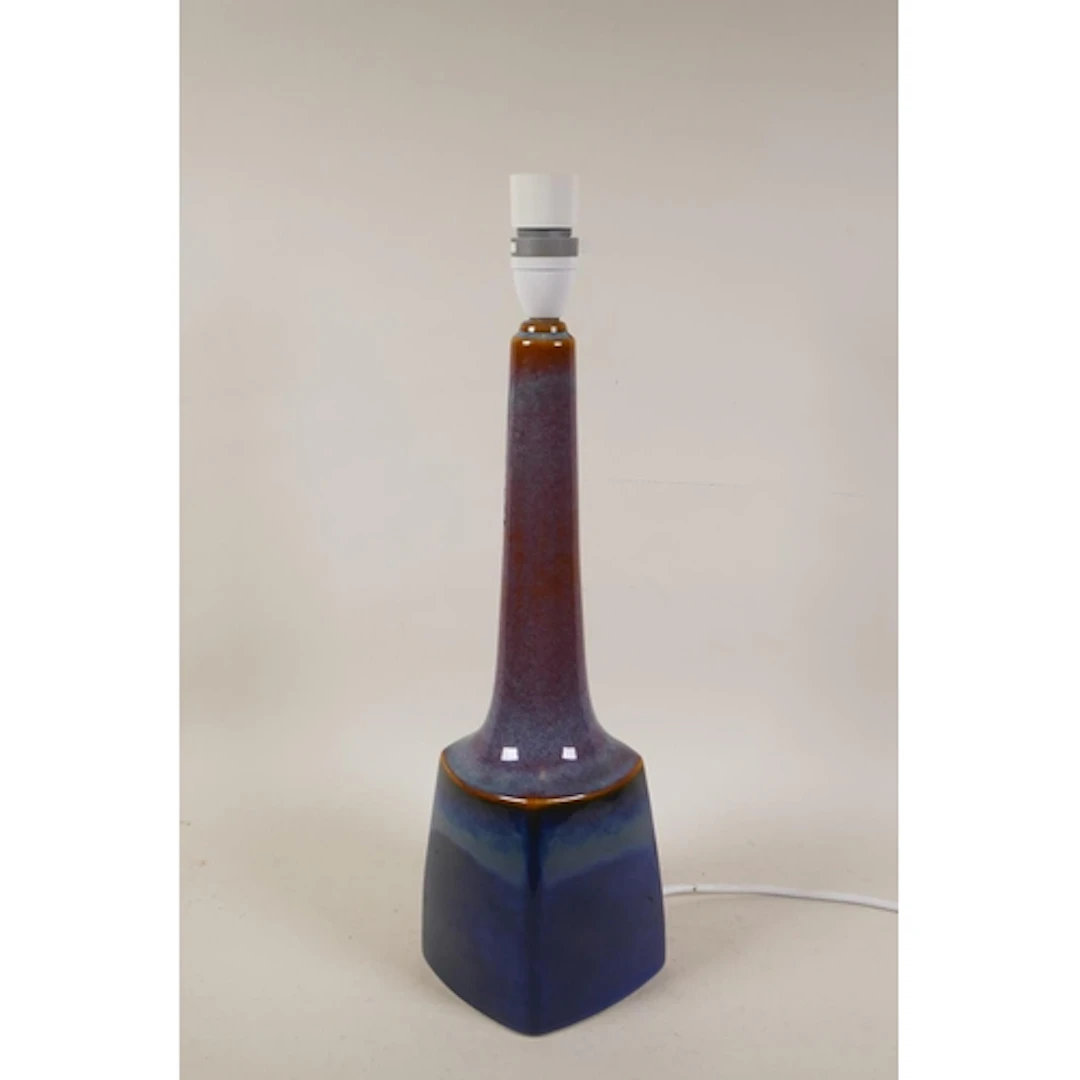 A Danish Soholm Stentoj studio pottery table lamp with blue ...