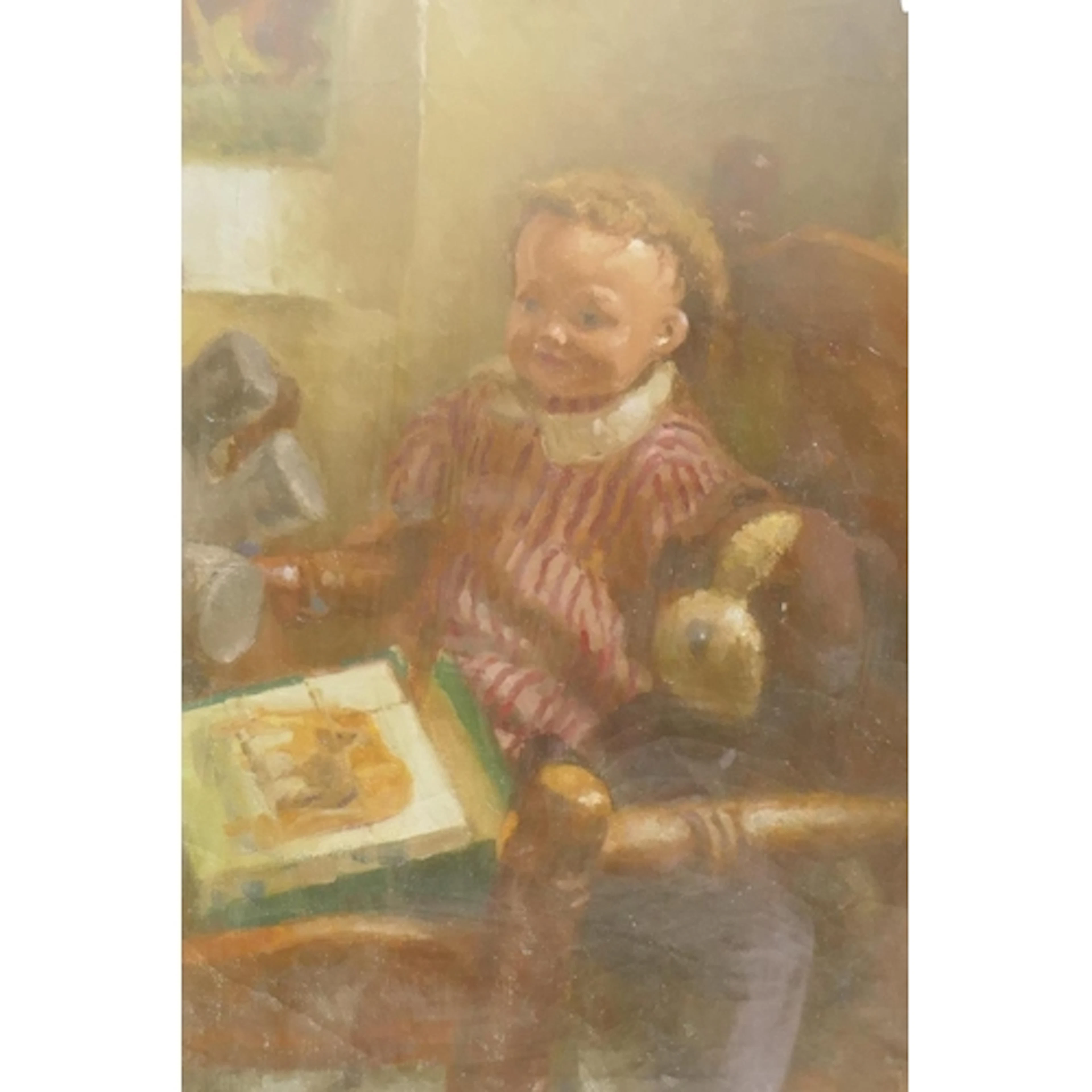 Continental school, seated child with book and teddy bear, u...