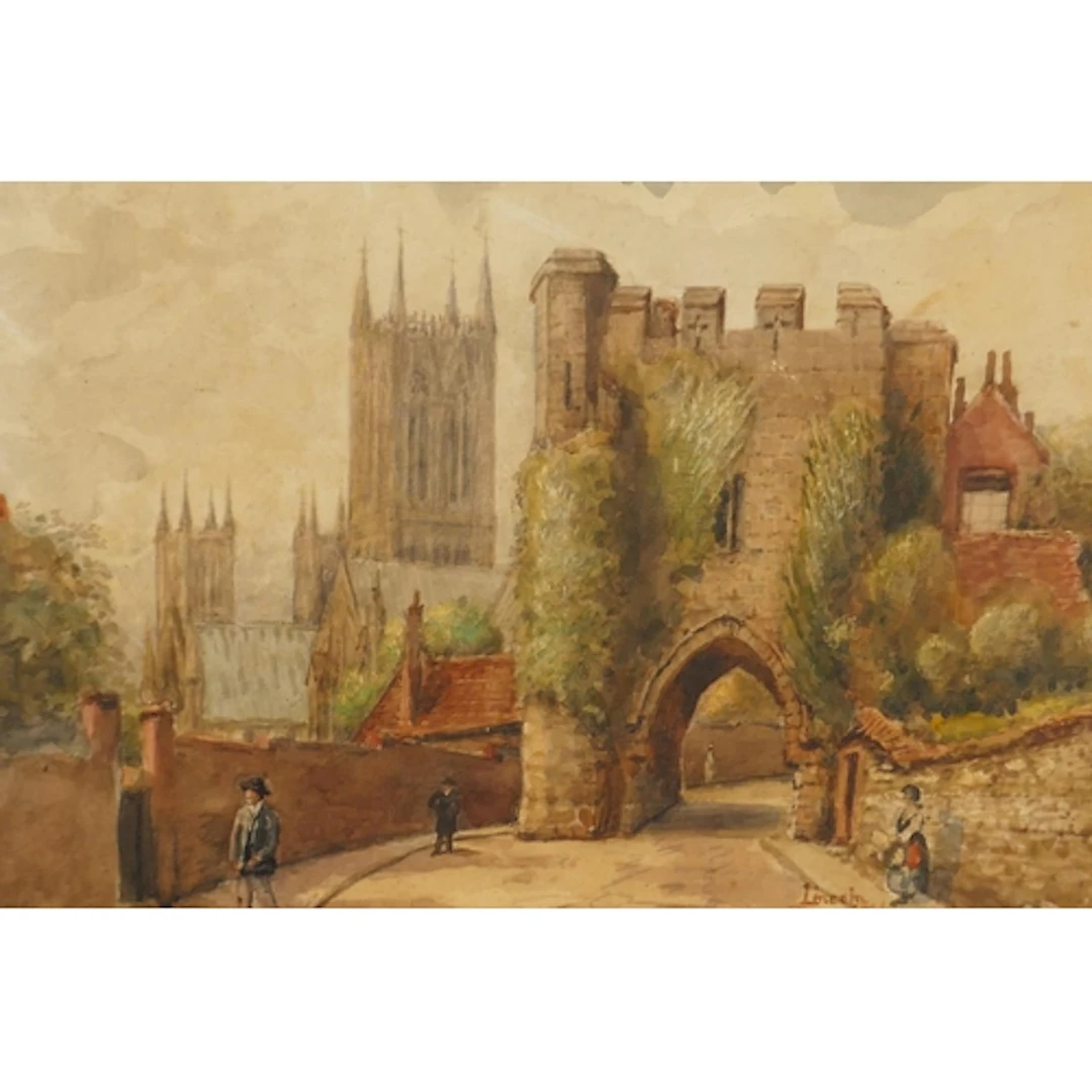 Pottergate, Lincoln, antique watercolour, initialled AMT and...