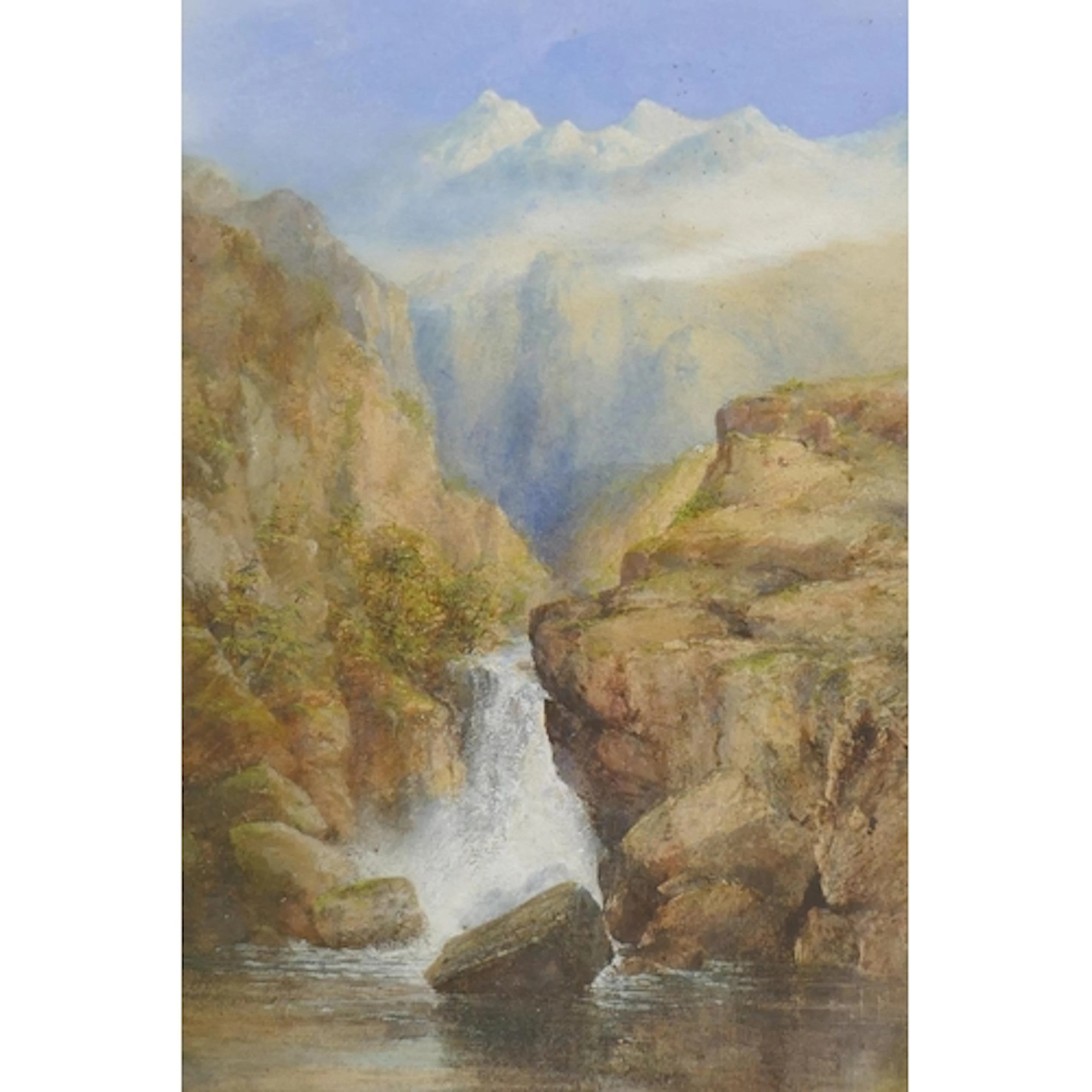 British school, C19th, landscape, snow capped mountains and ...