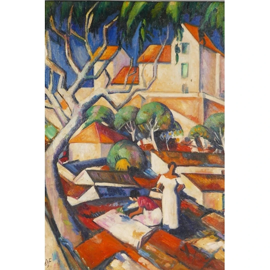 Southern French city scape, oil on canvas laid on board, 30 ...