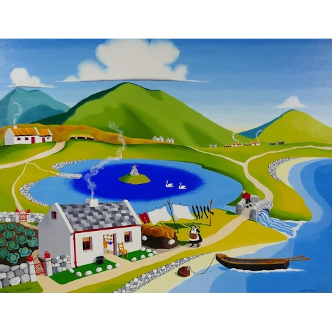 Julie Hine, (British, b.1945), Curragh, naive folk art style...