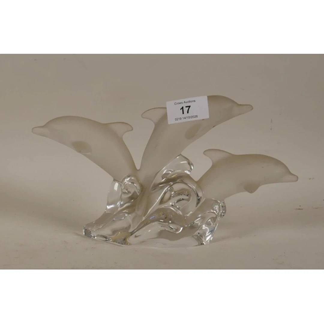Nachtmann crystal glass figure of three leaping dolphins, 15...