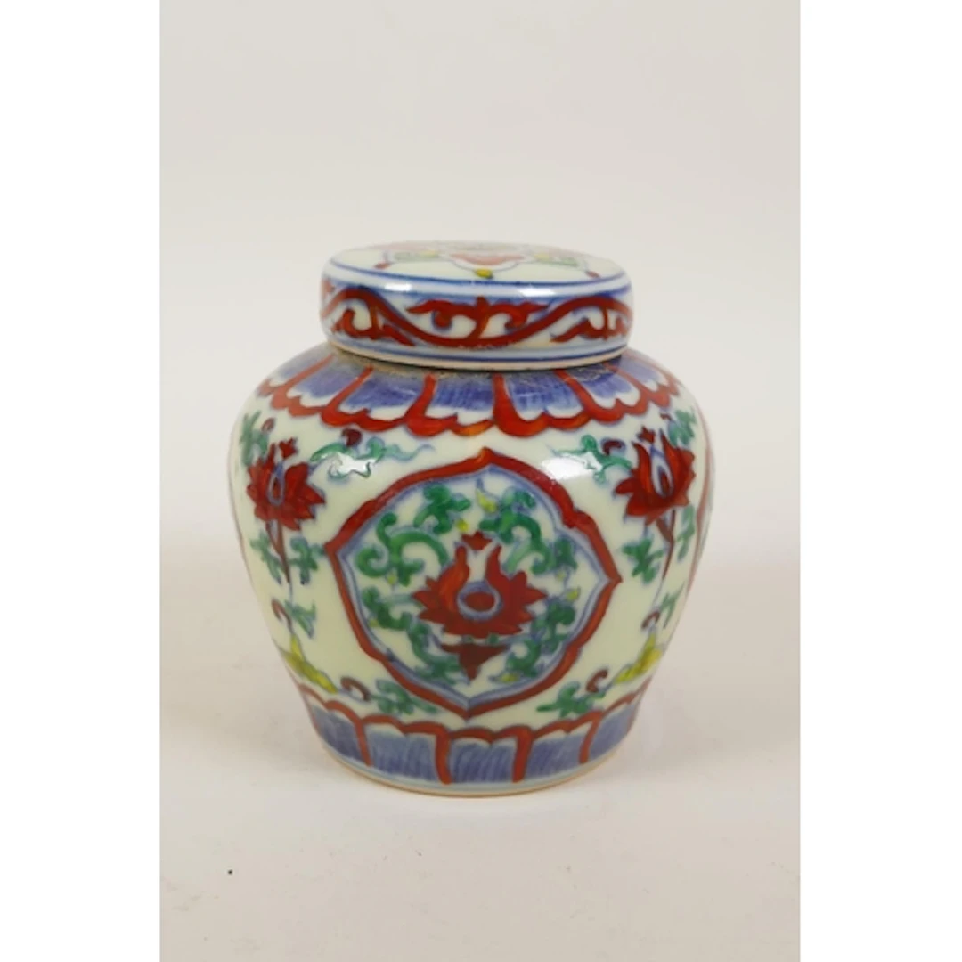 A Chinese doucai porcelain ginger jar and cover with allover...