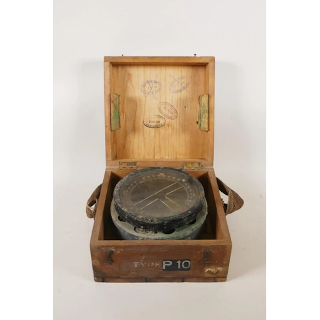 A WWII era RAF P10 aircraft compass, in original box, inspec...
