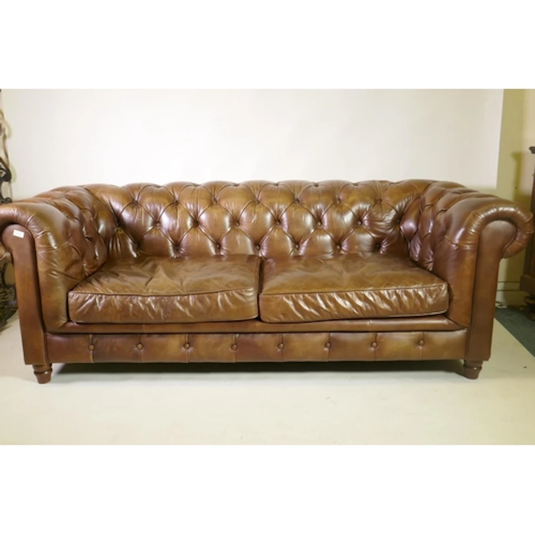 John Lewis 'Halo' leather chesterfield settee, 210cm wide