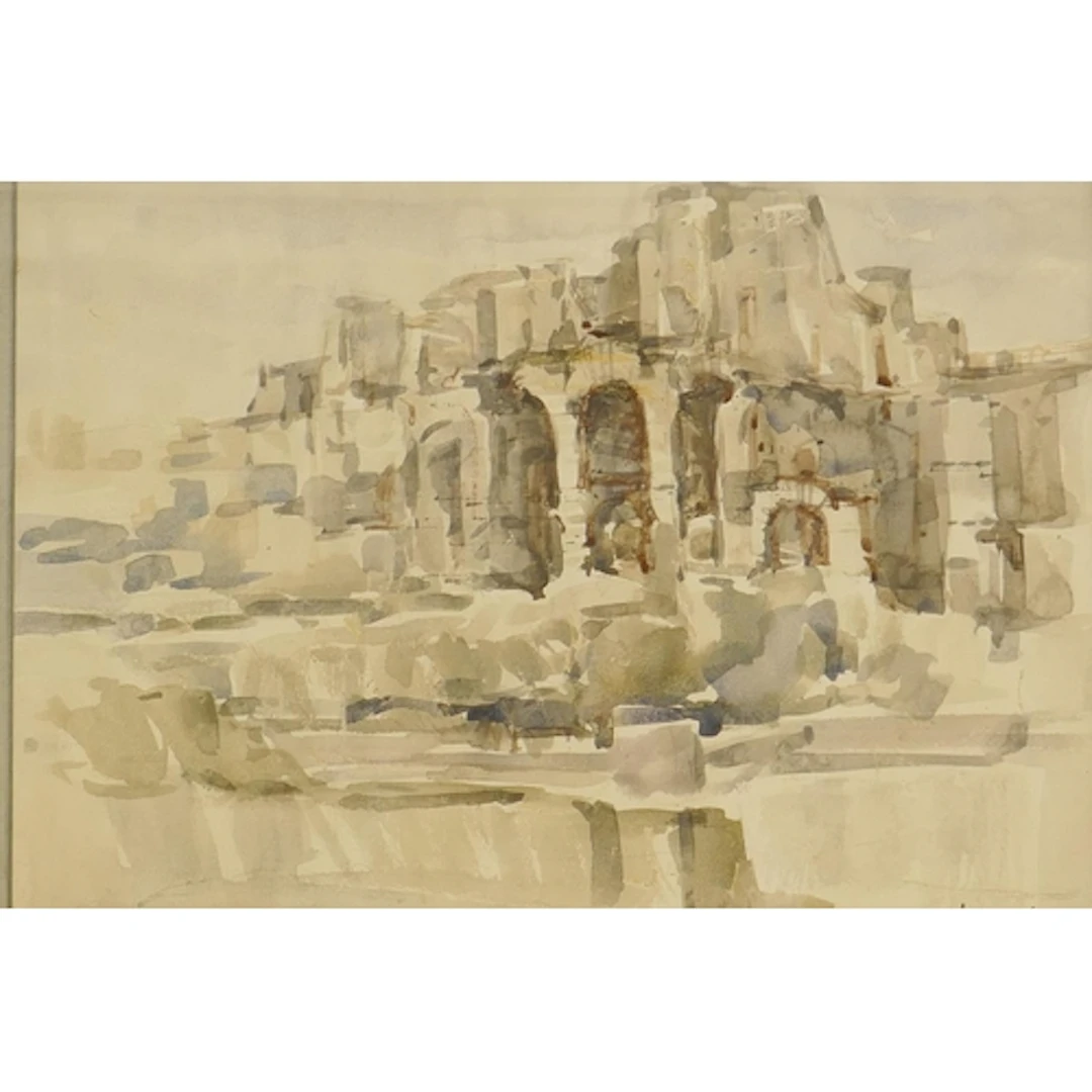 Wim van Aken, (Dutch, 1933-2015), landscape with ancient rui...