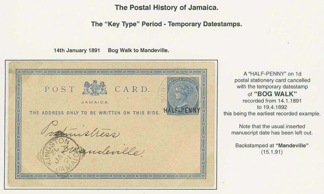 Jamaica Covers and Cancellations Temporary Rubber Datestamps 1891