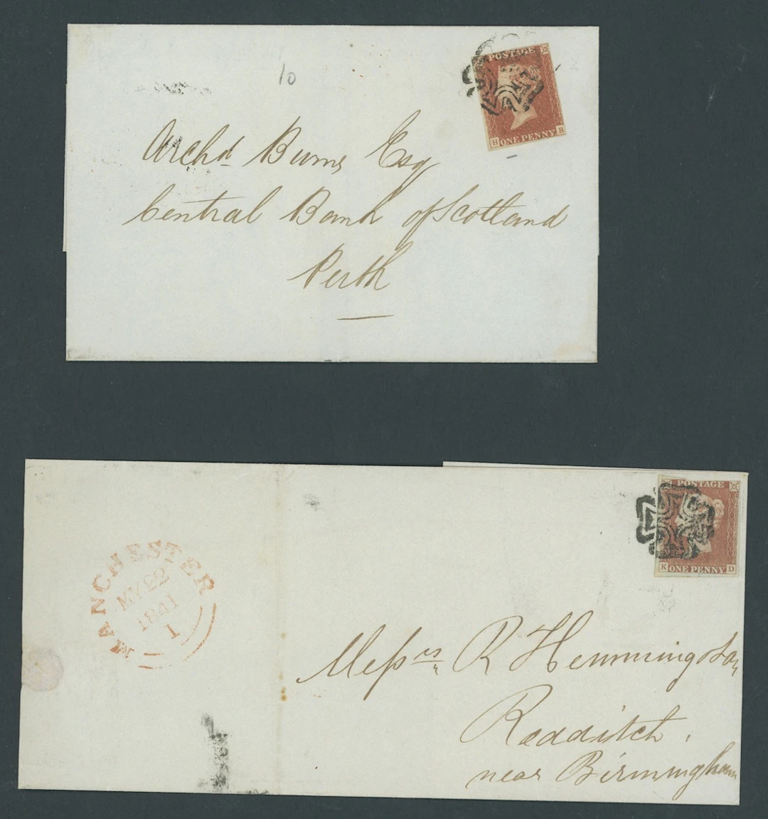 Great Britain 1841-53 One Penny Red-Brown Unplated KD, touched at