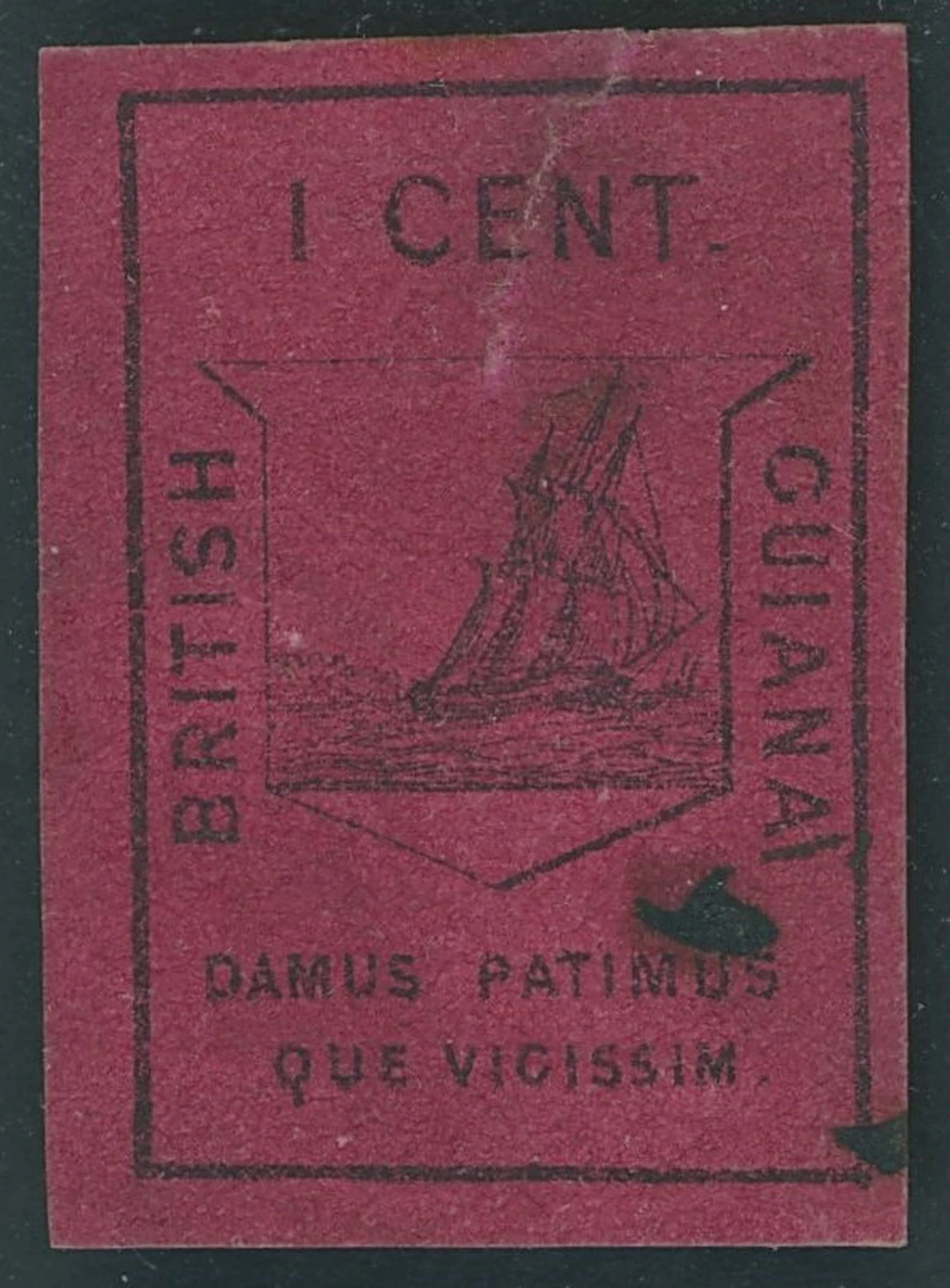 British Guiana 1852 1c. black on magenta, Type I, good to large margins