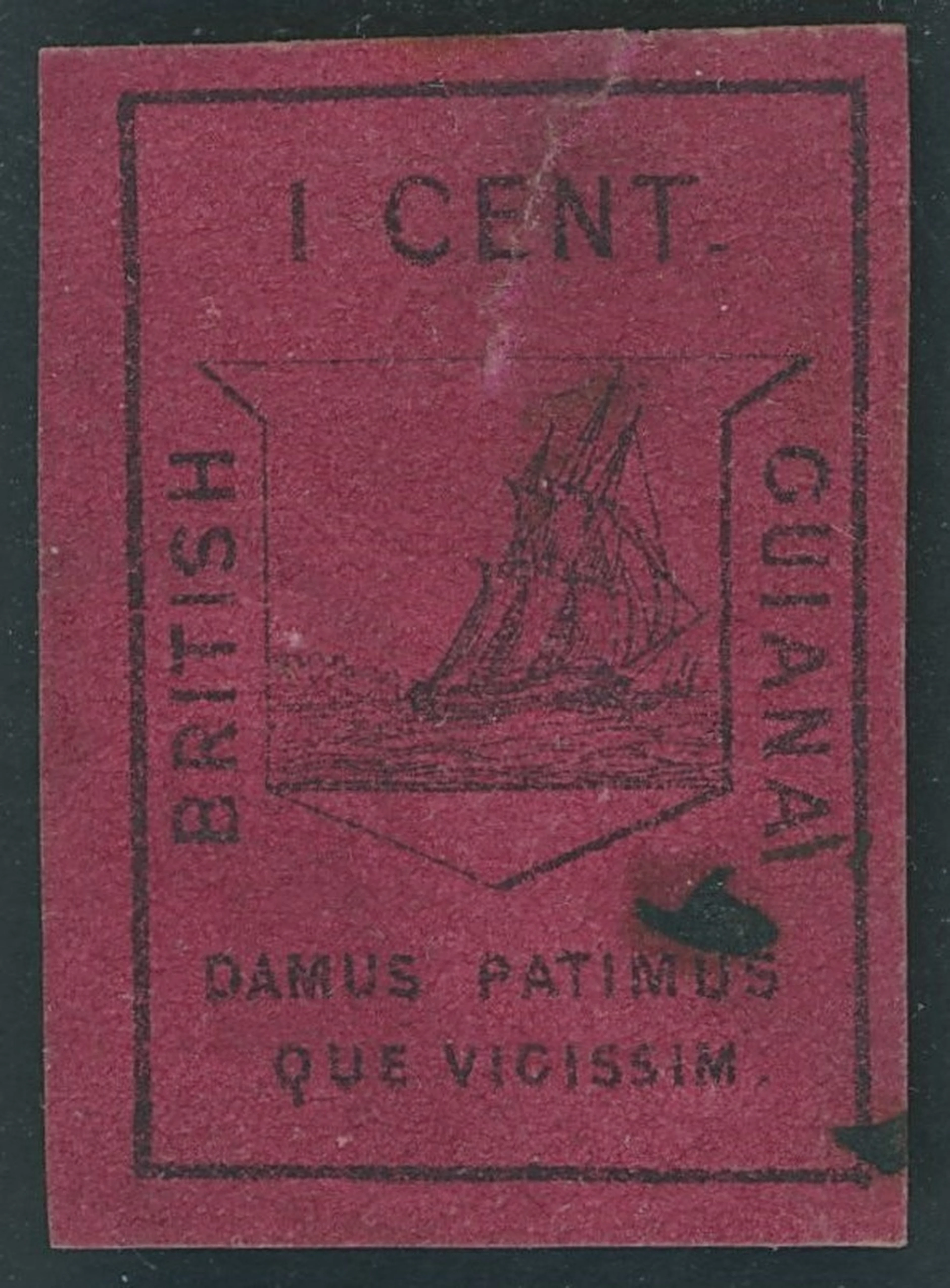 British Guiana 1852 1c. black on magenta, Type I, good to large margins