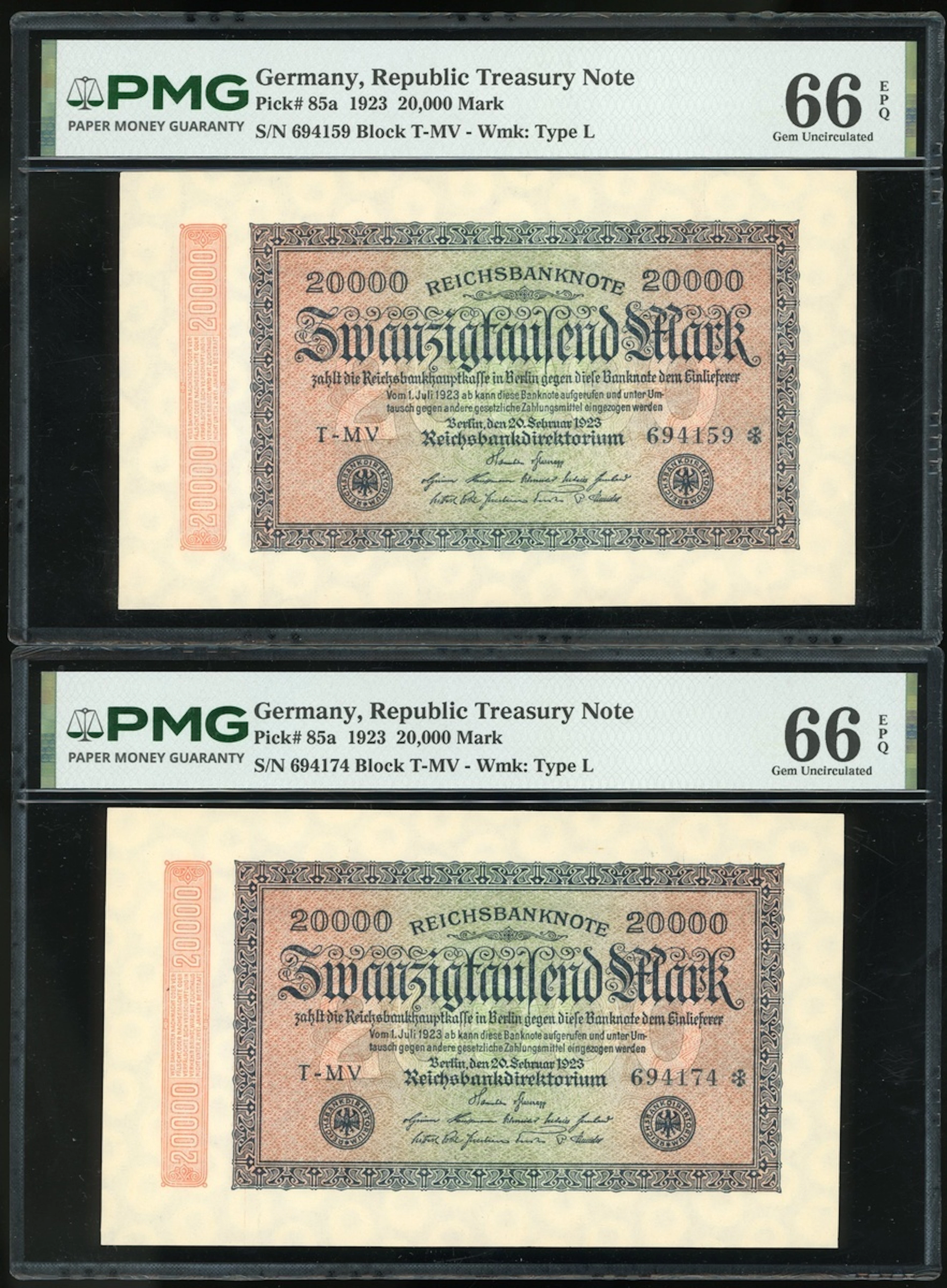 Germany, Reichsbanknote, Republic Treasury Note, 20000 Mark (2), 1923